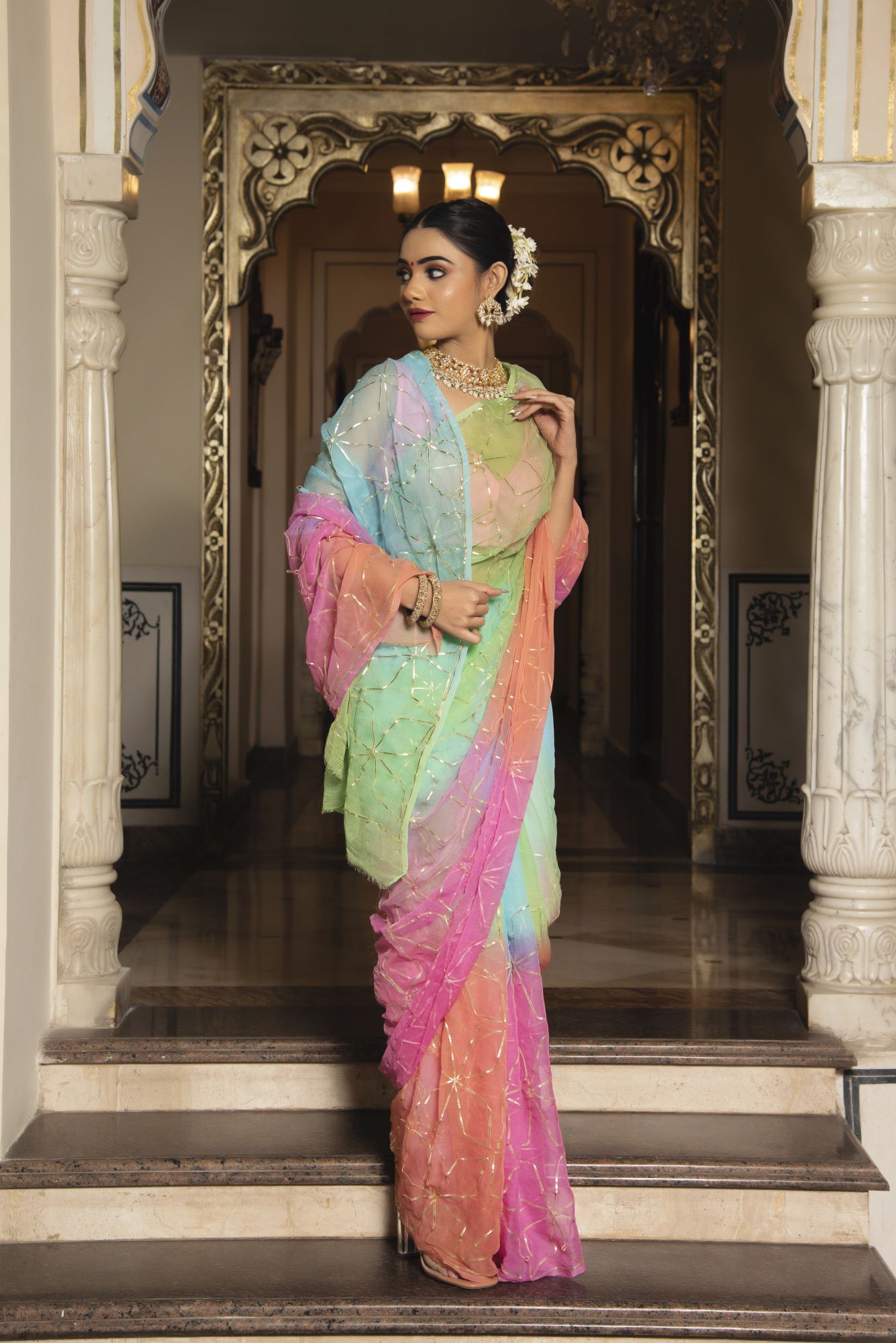 Multisky Gotapatti Pure Chiffon Saree