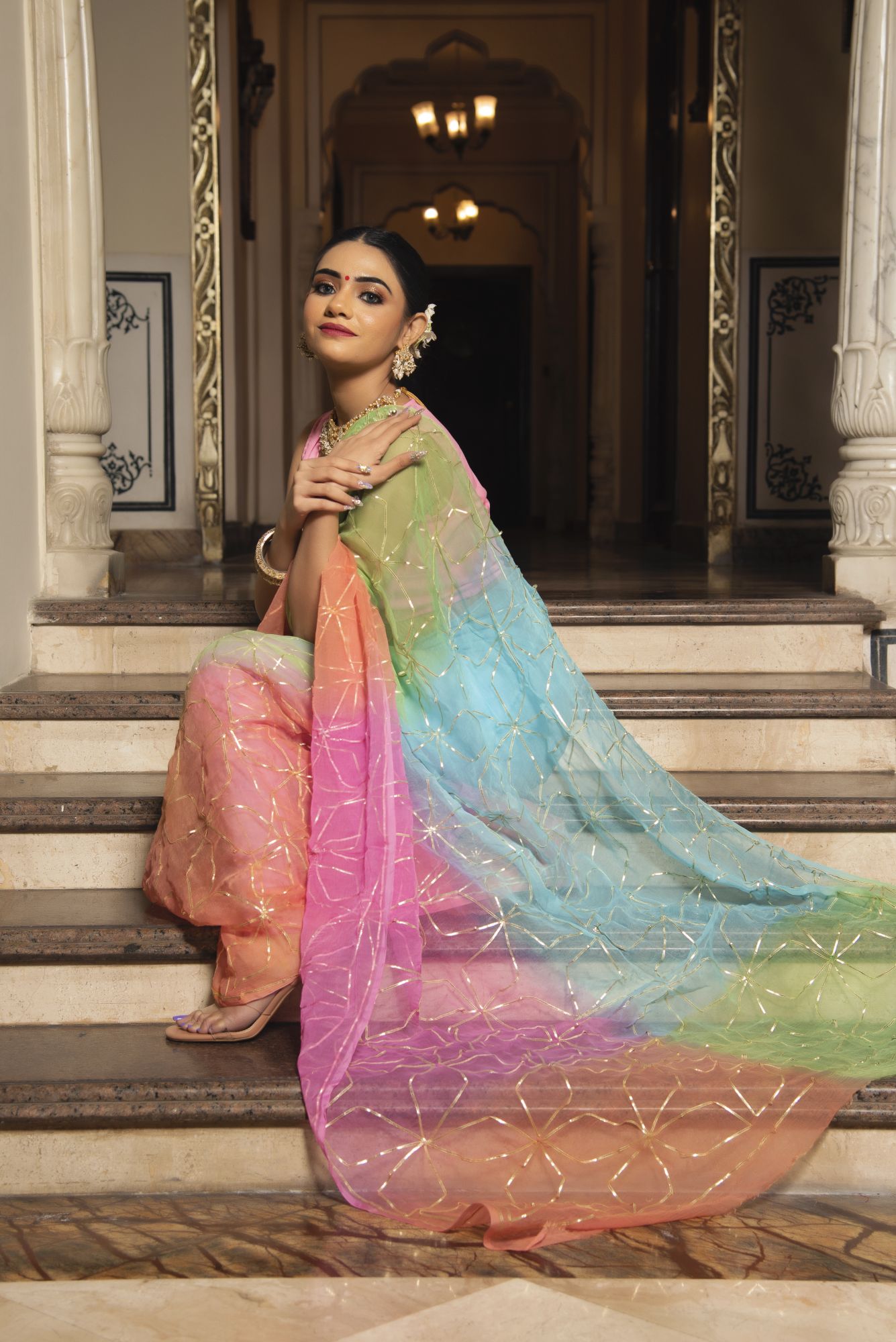 Multisky Gotapatti Pure Chiffon Saree