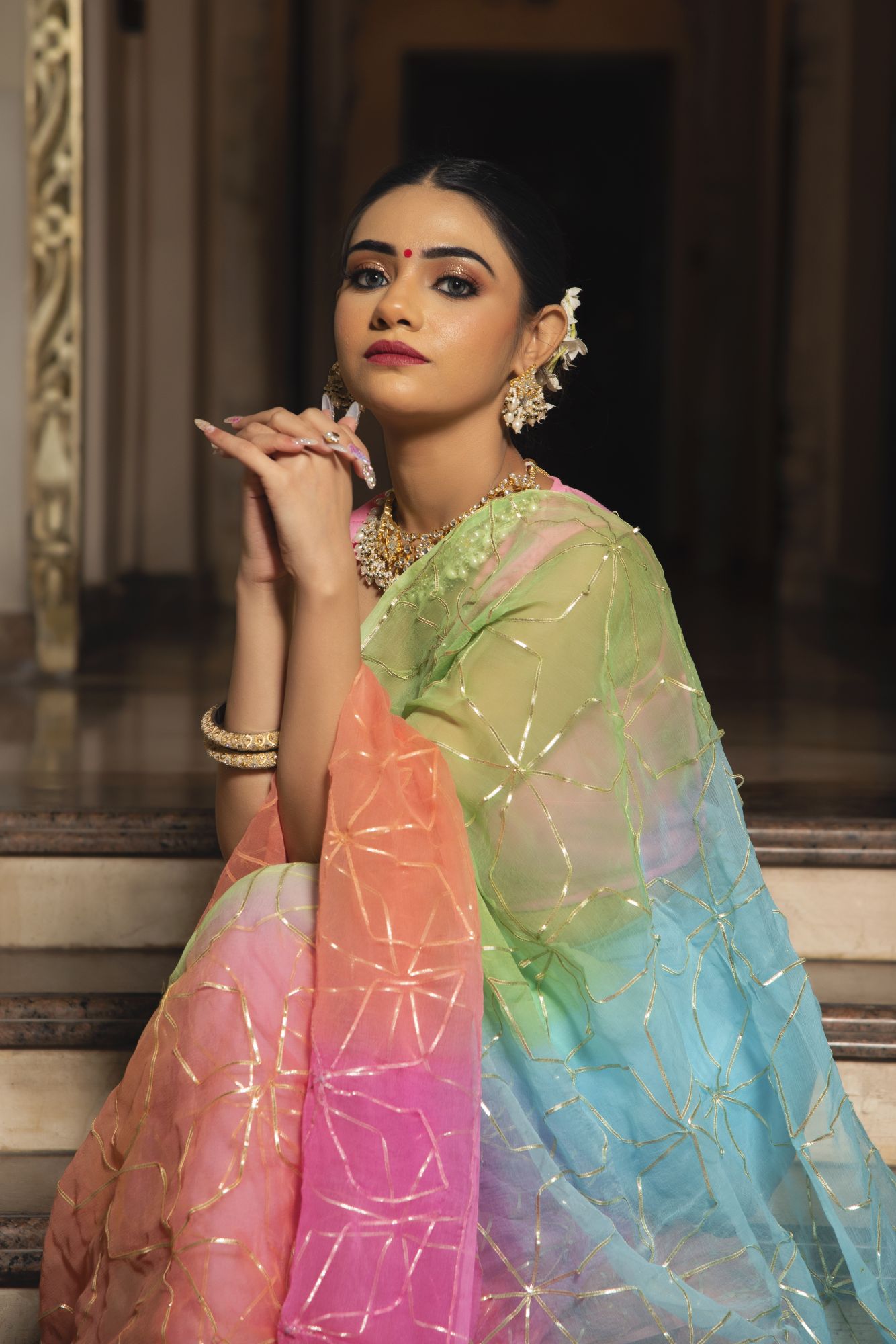 Multisky Gotapatti Pure Chiffon Saree