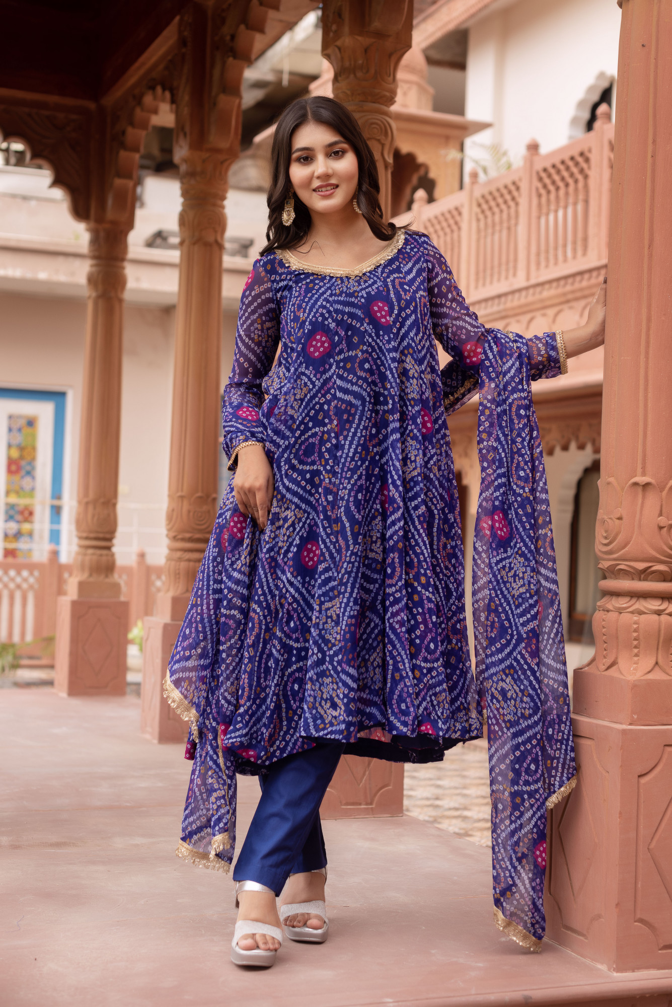 Blue Bandhej Georgette Suit set