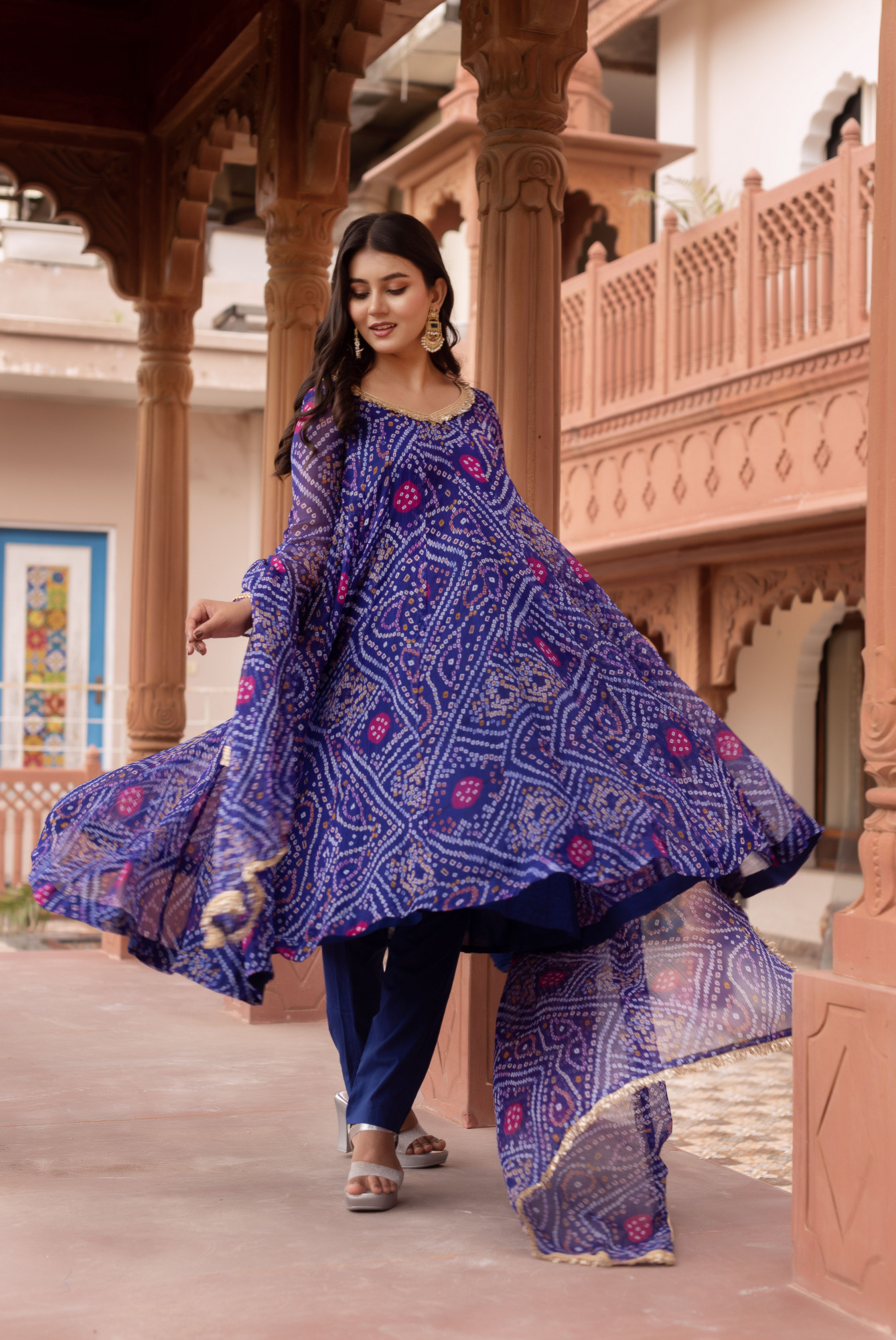 Blue Bandhej Georgette Suit set