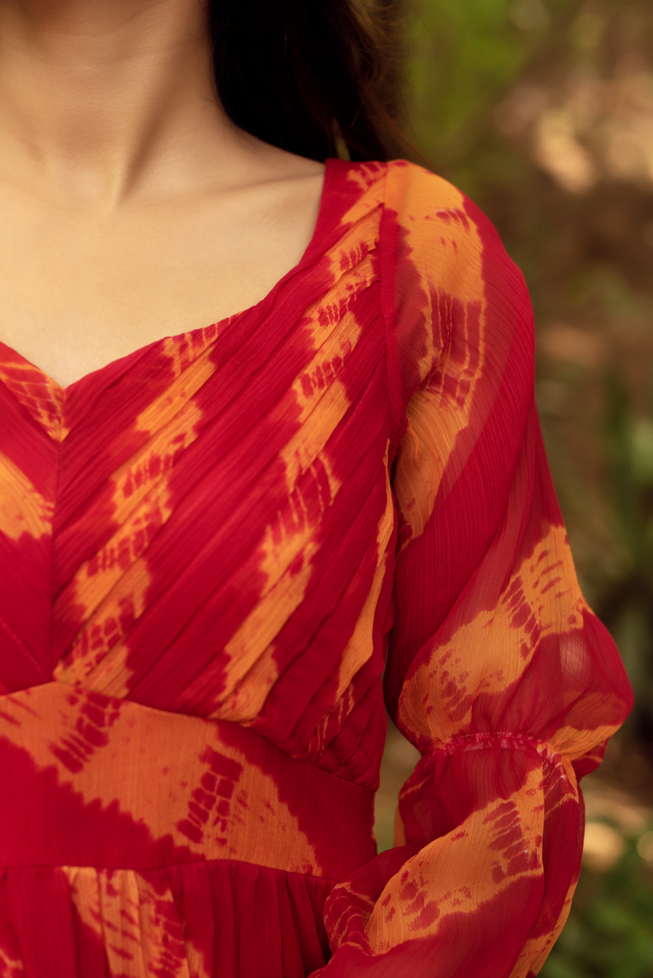 Red and Orange Chiffon Printed Maxi Dress