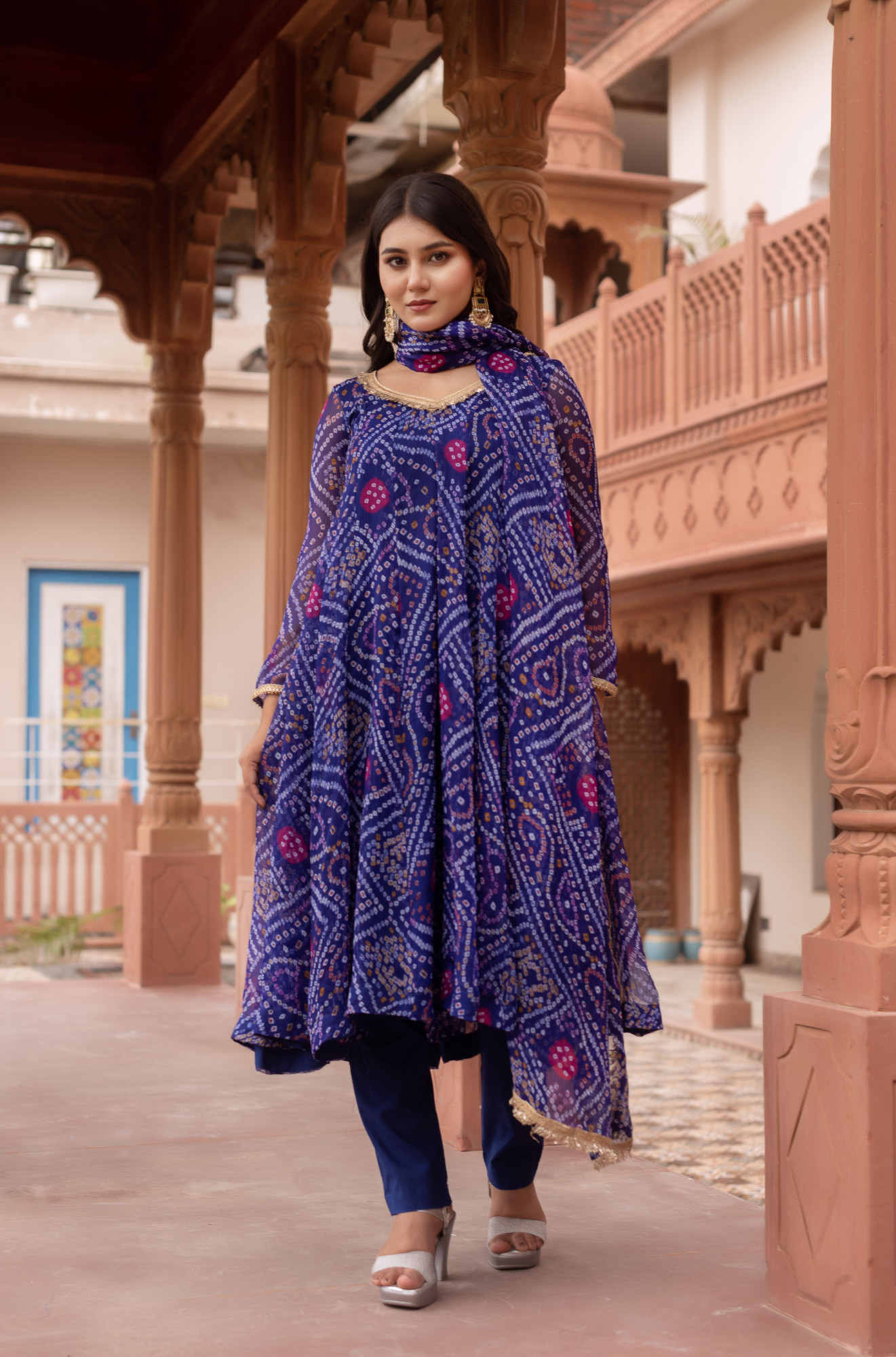 Blue Bandhej Georgette Suit set