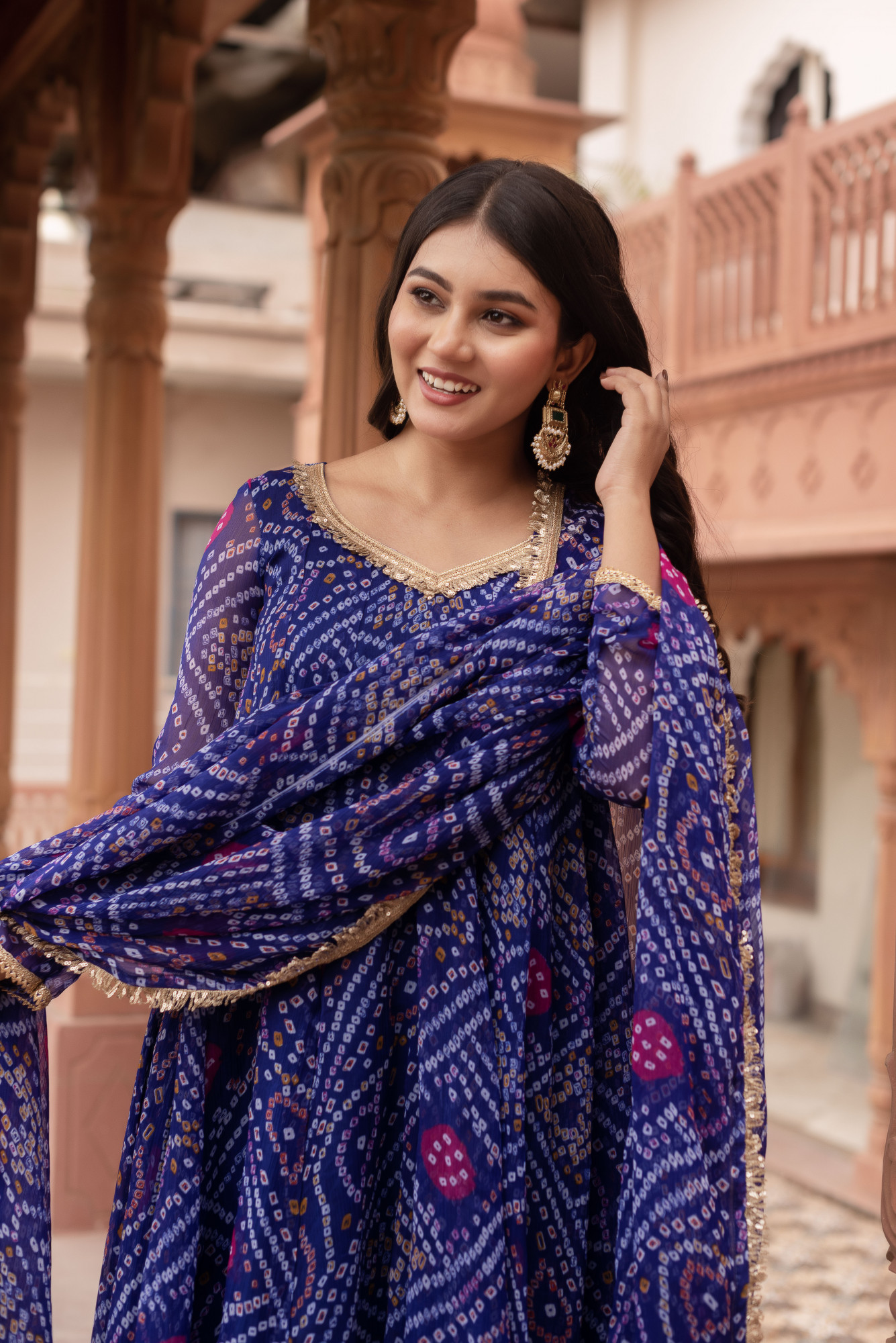 Blue Bandhej Georgette Suit set