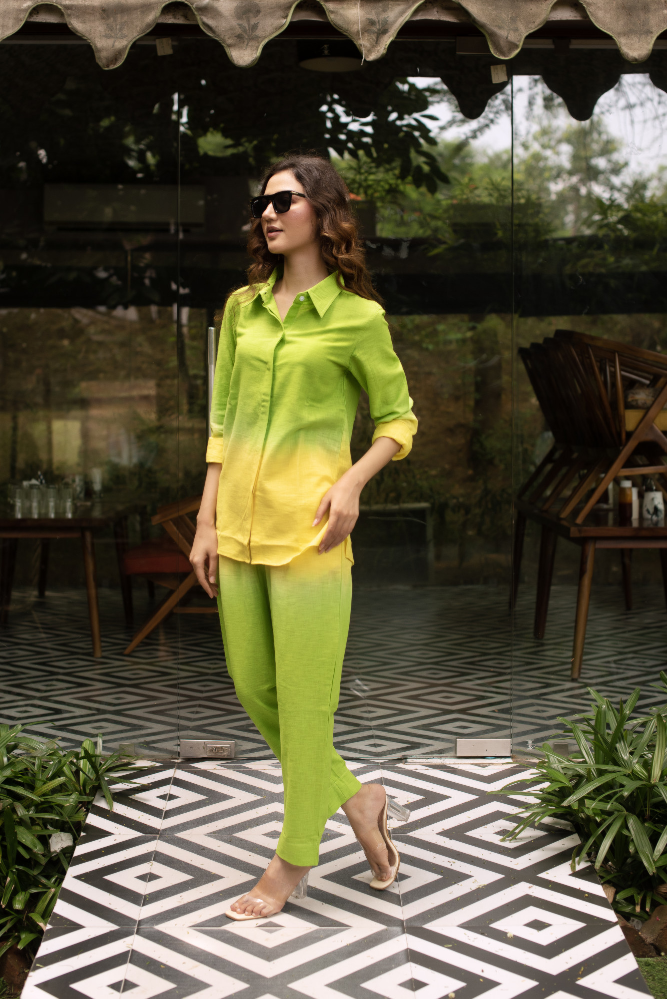 Green and Yellow Neon Linen Coord Set