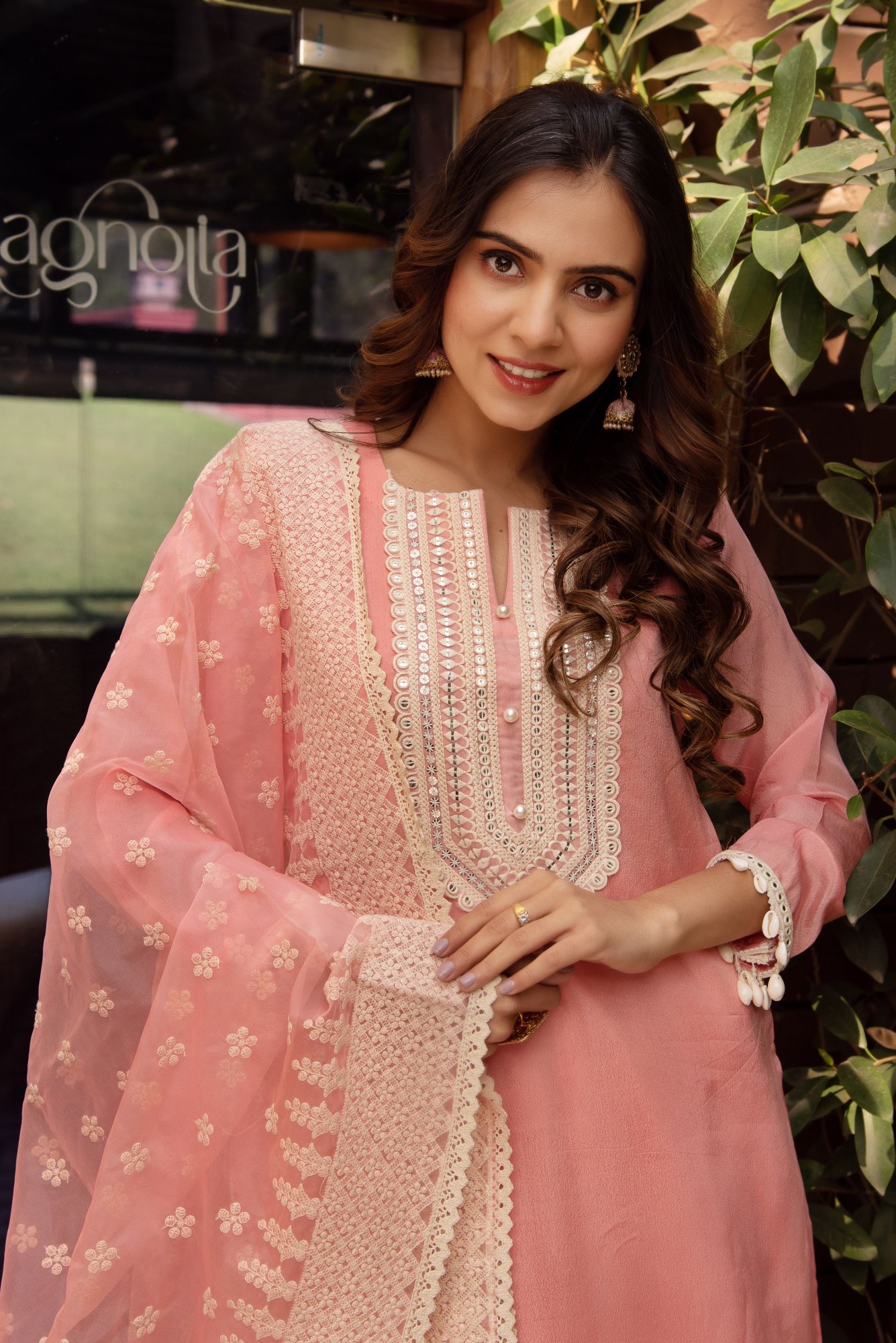 Pink Chanderi Kurta Set with Embroided Dupatta