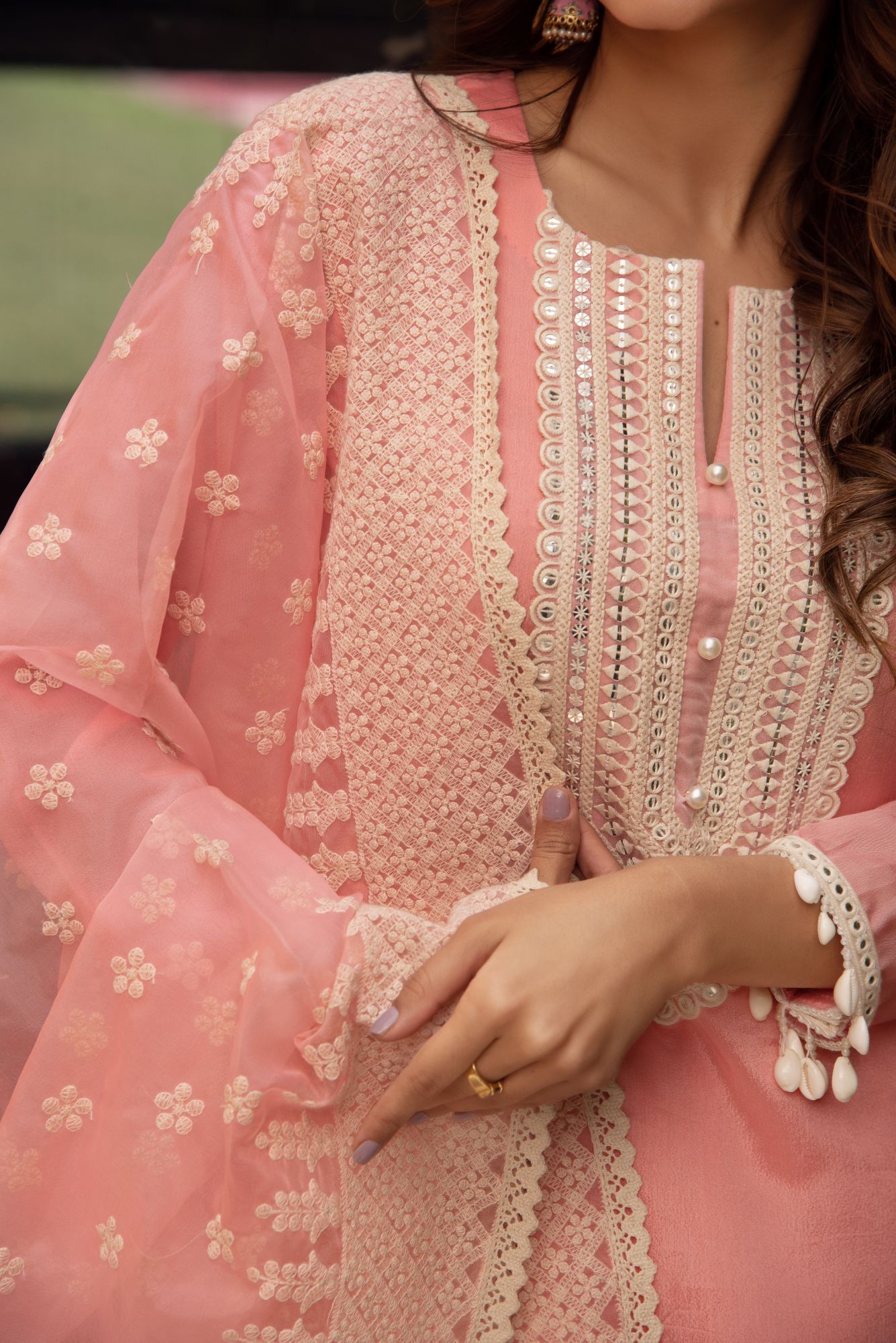 Pink Chanderi Kurta Set with Embroided Dupatta