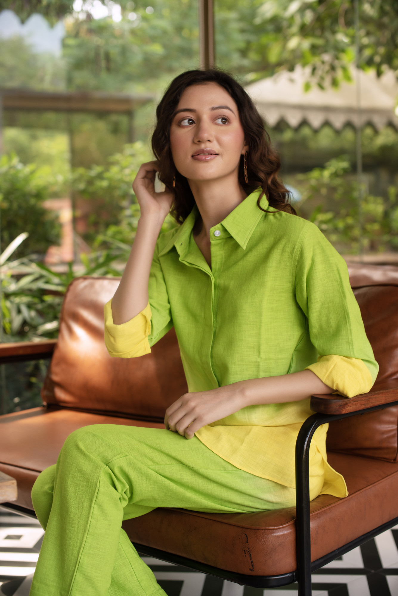 Green and Yellow Neon Linen Coord Set