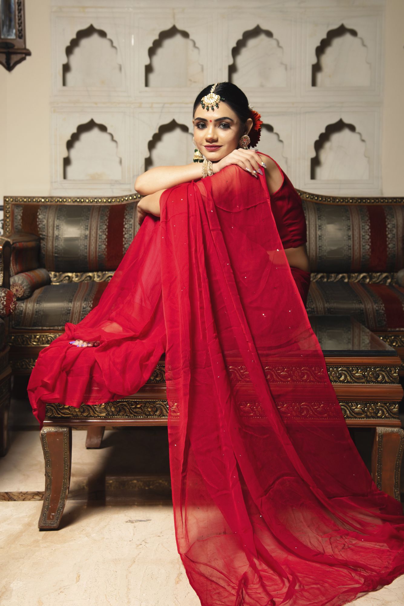 Valentine Red Pure Chiffon Saree