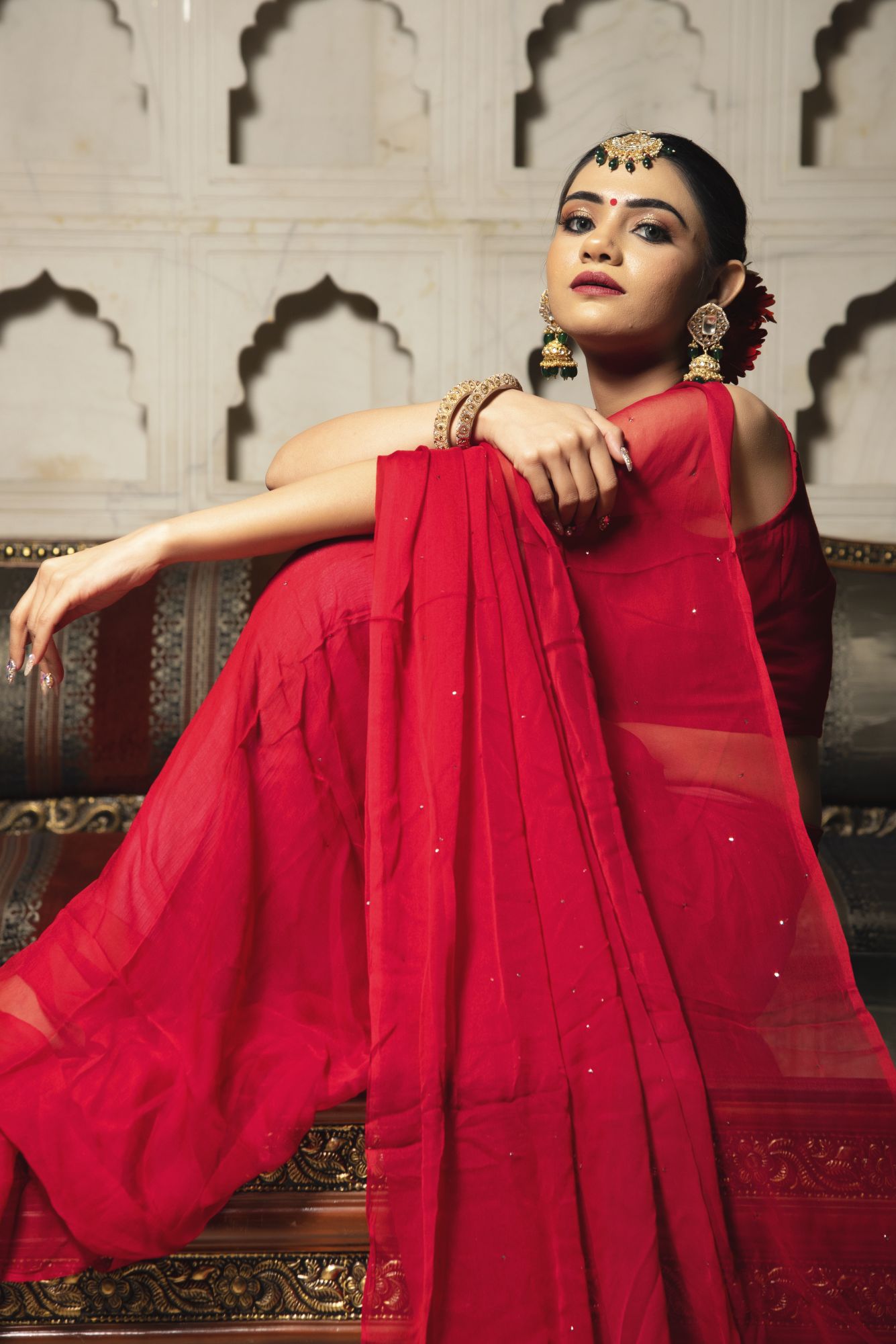 Valentine Red Pure Chiffon Saree