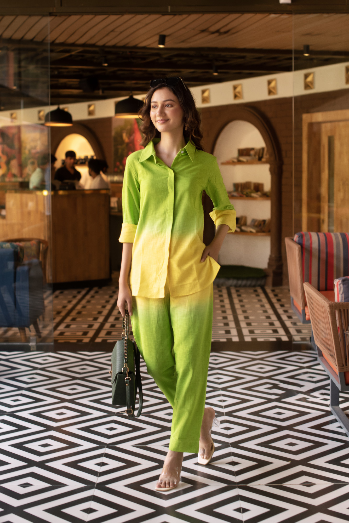 Green and Yellow Neon Linen Coord Set