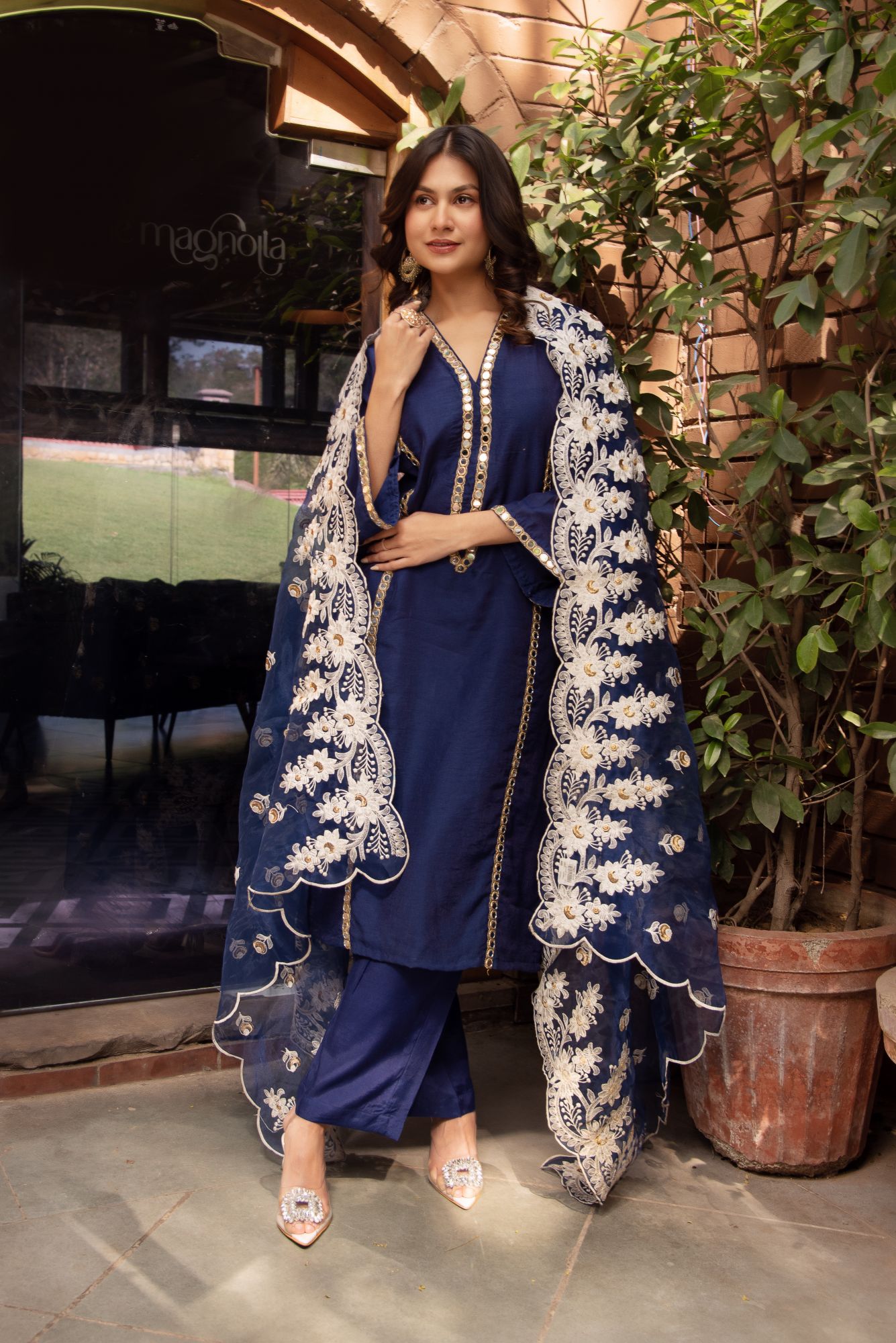 Cerulean Blue Chanderi Embroided Kurta Set with Embroided Dupatta