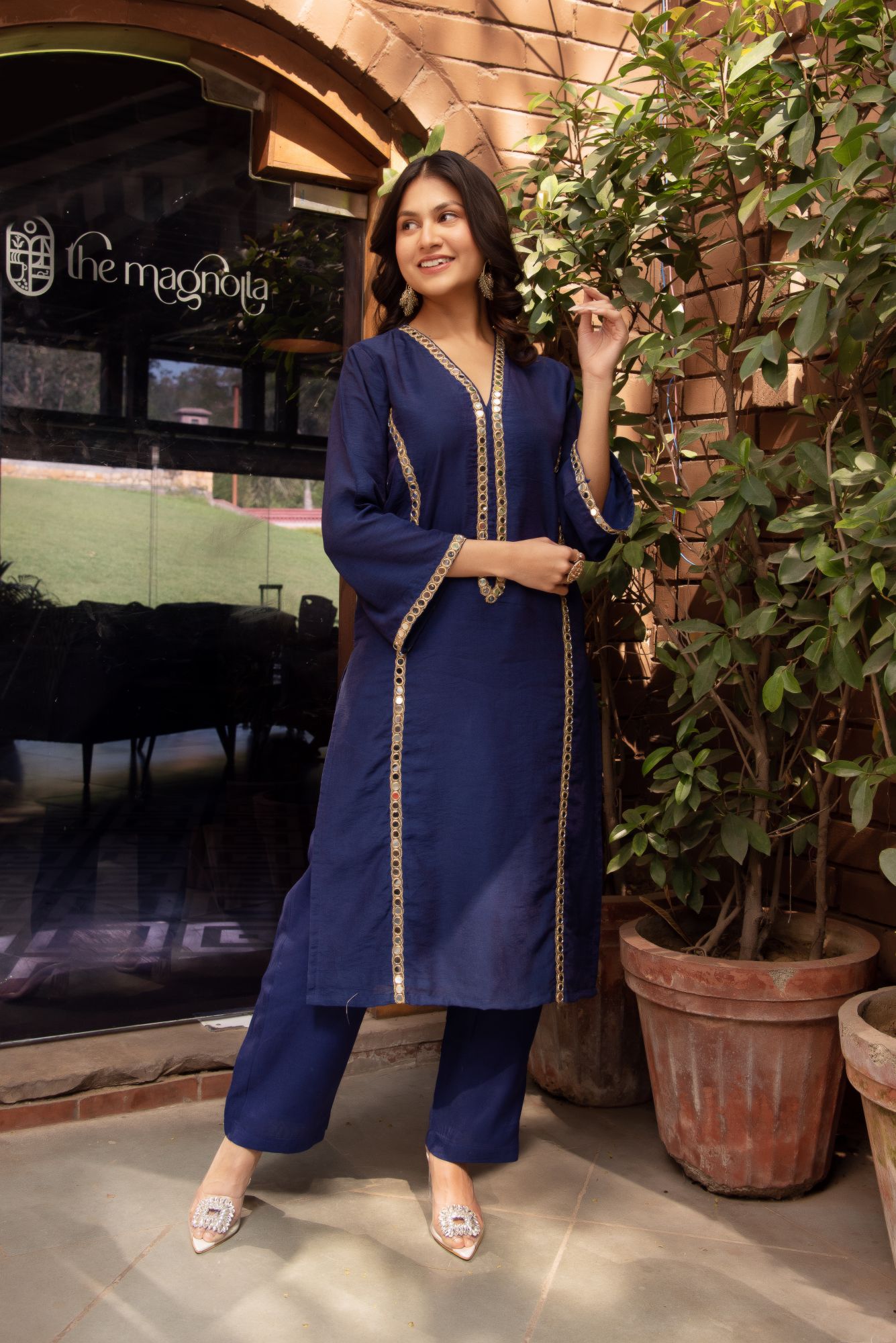 Cerulean Blue Chanderi Embroided Kurta Set with Embroided Dupatta