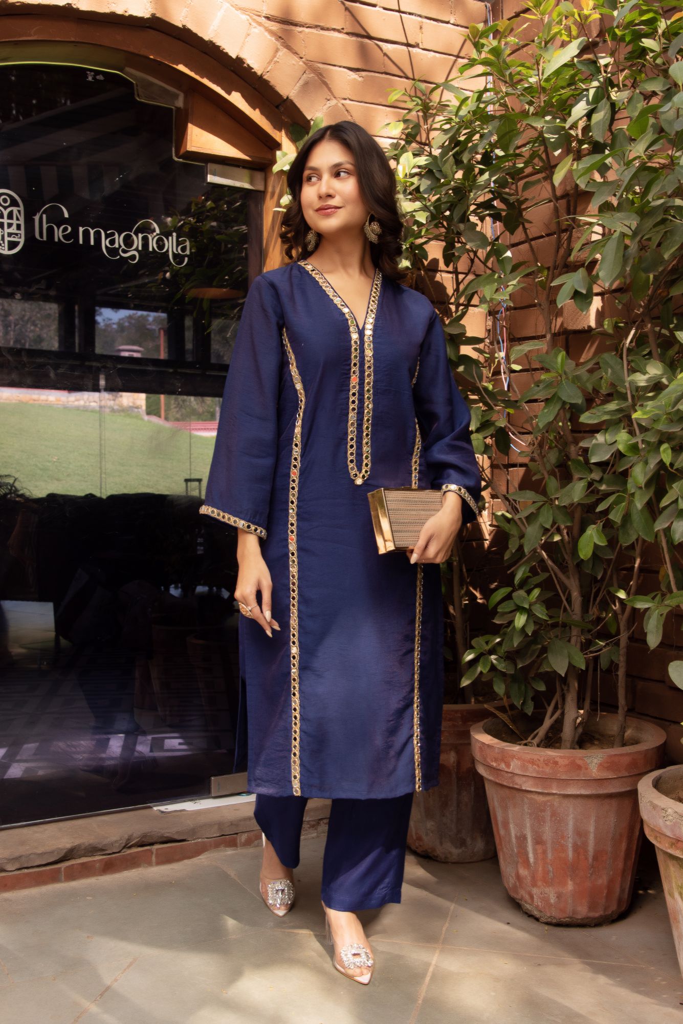 Cerulean Blue Chanderi Embroided Kurta Set with Embroided Dupatta