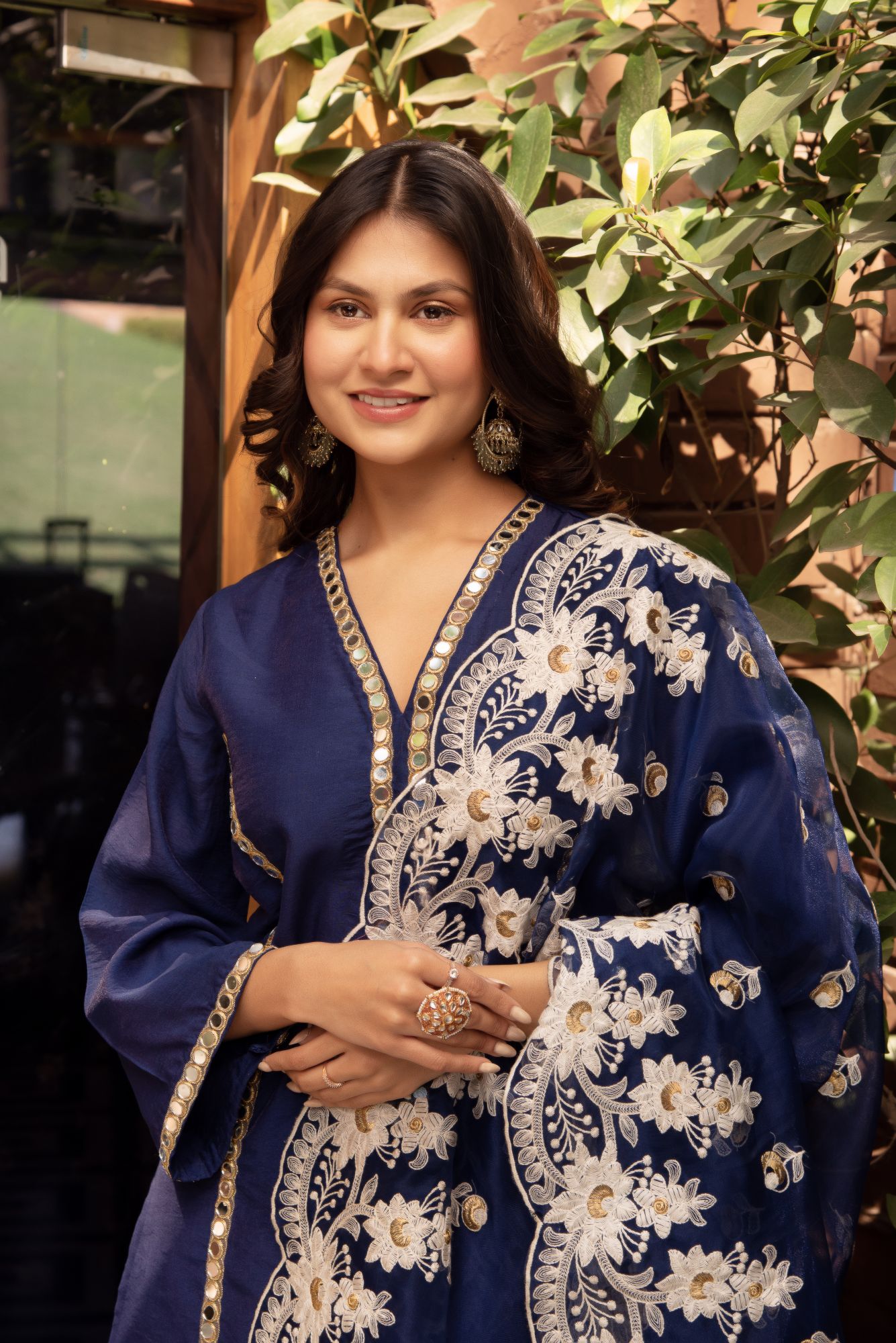 Cerulean Blue Chanderi Embroided Kurta Set with Embroided Dupatta
