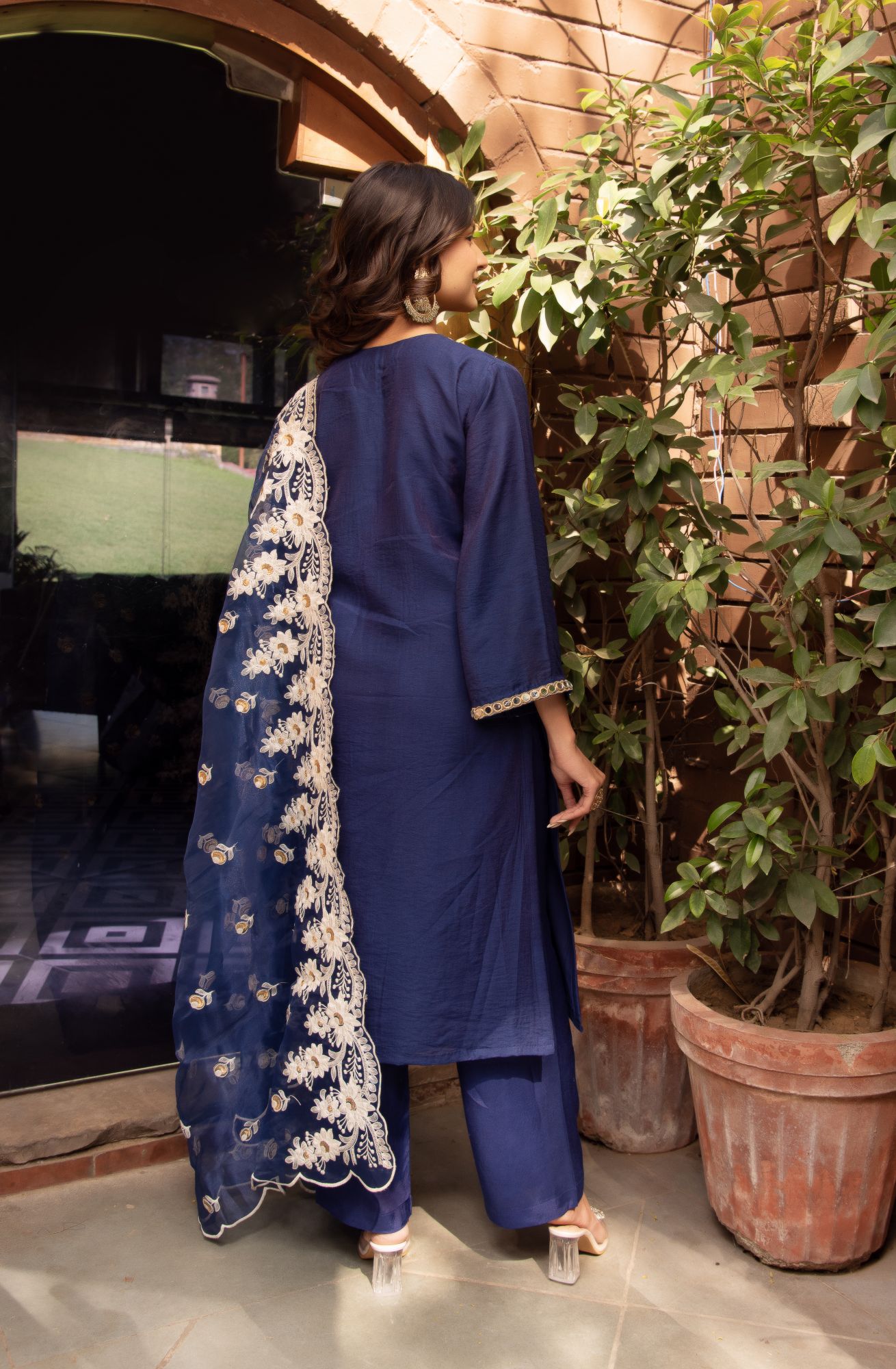 Cerulean Blue Chanderi Embroided Kurta Set with Embroided Dupatta