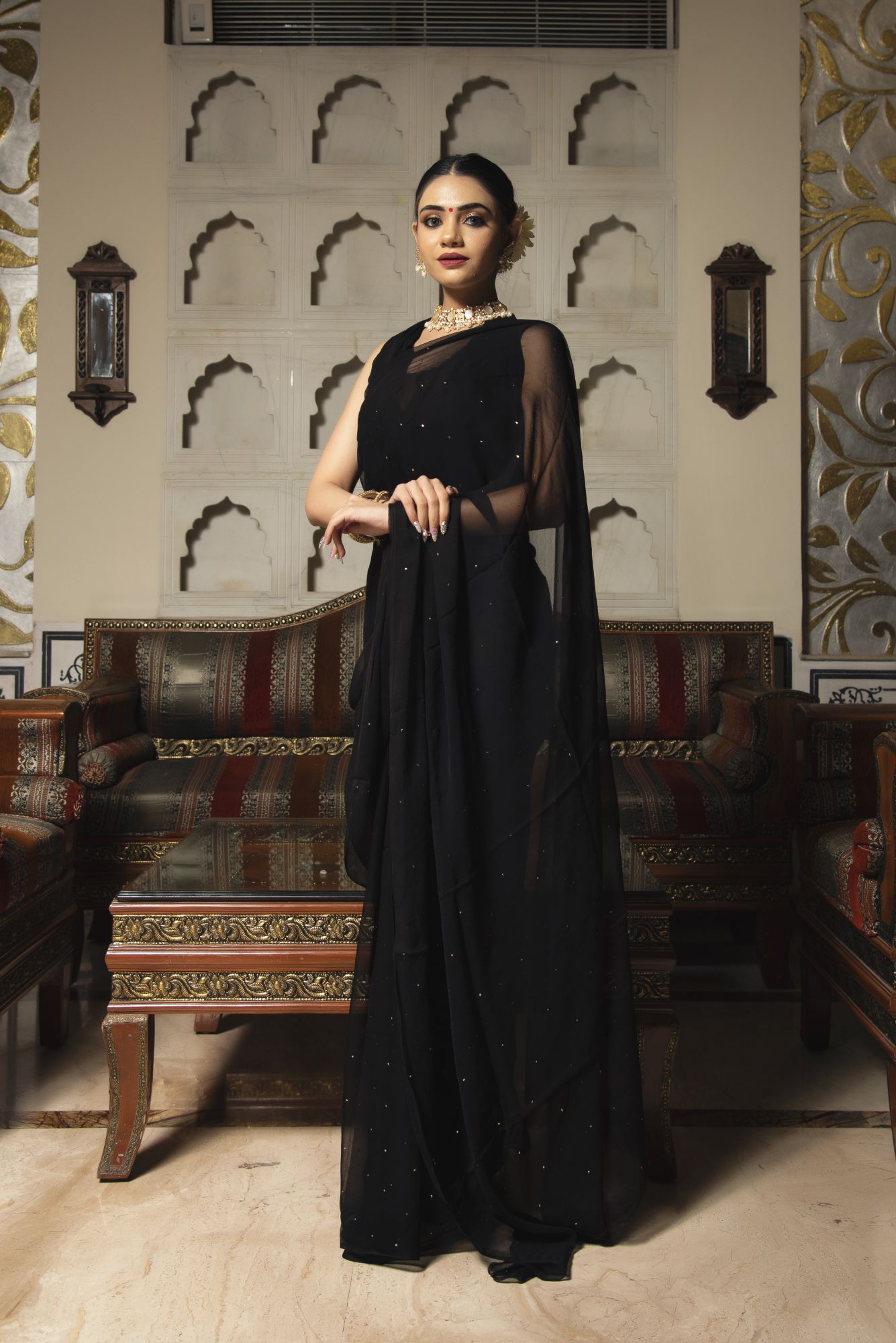 Eagle Black Pure Chiffon Saree