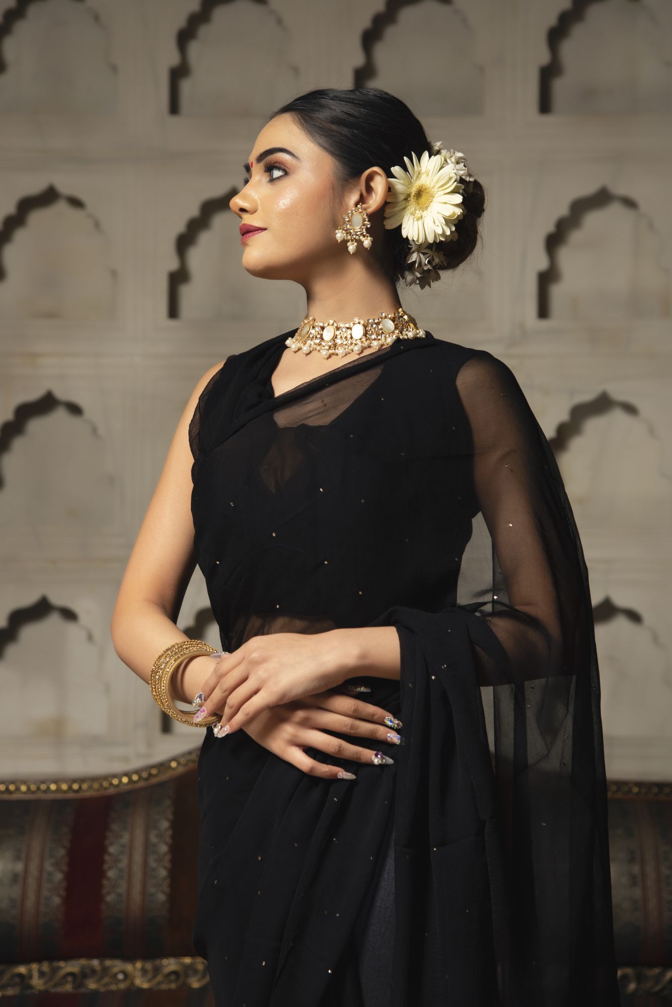 Eagle Black Pure Chiffon Saree
