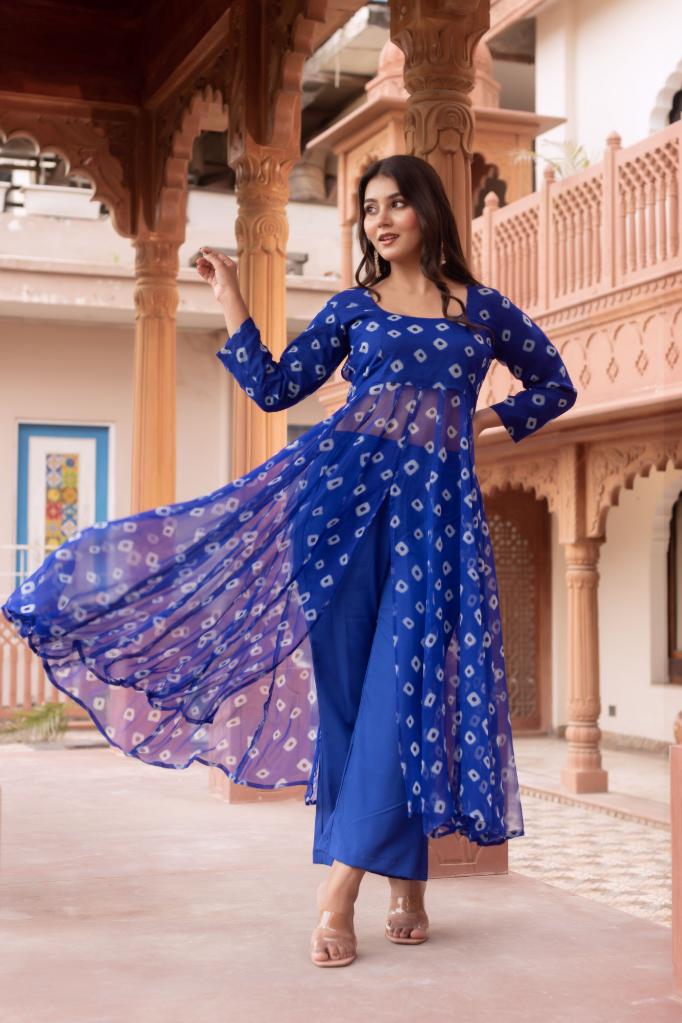 Blue Slit Georgette Suit Set