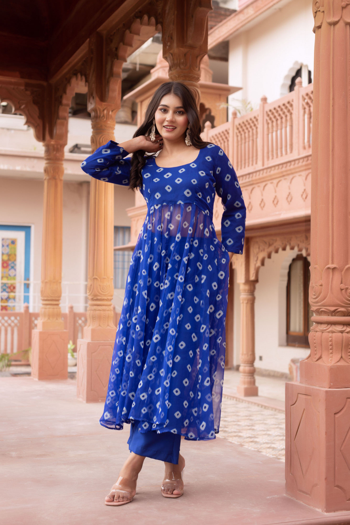 Blue Slit Georgette Suit Set