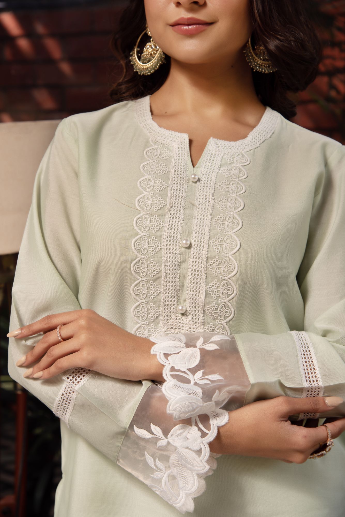 Light Green Chanderi Organza Embroided Kurta Set with Dupatta