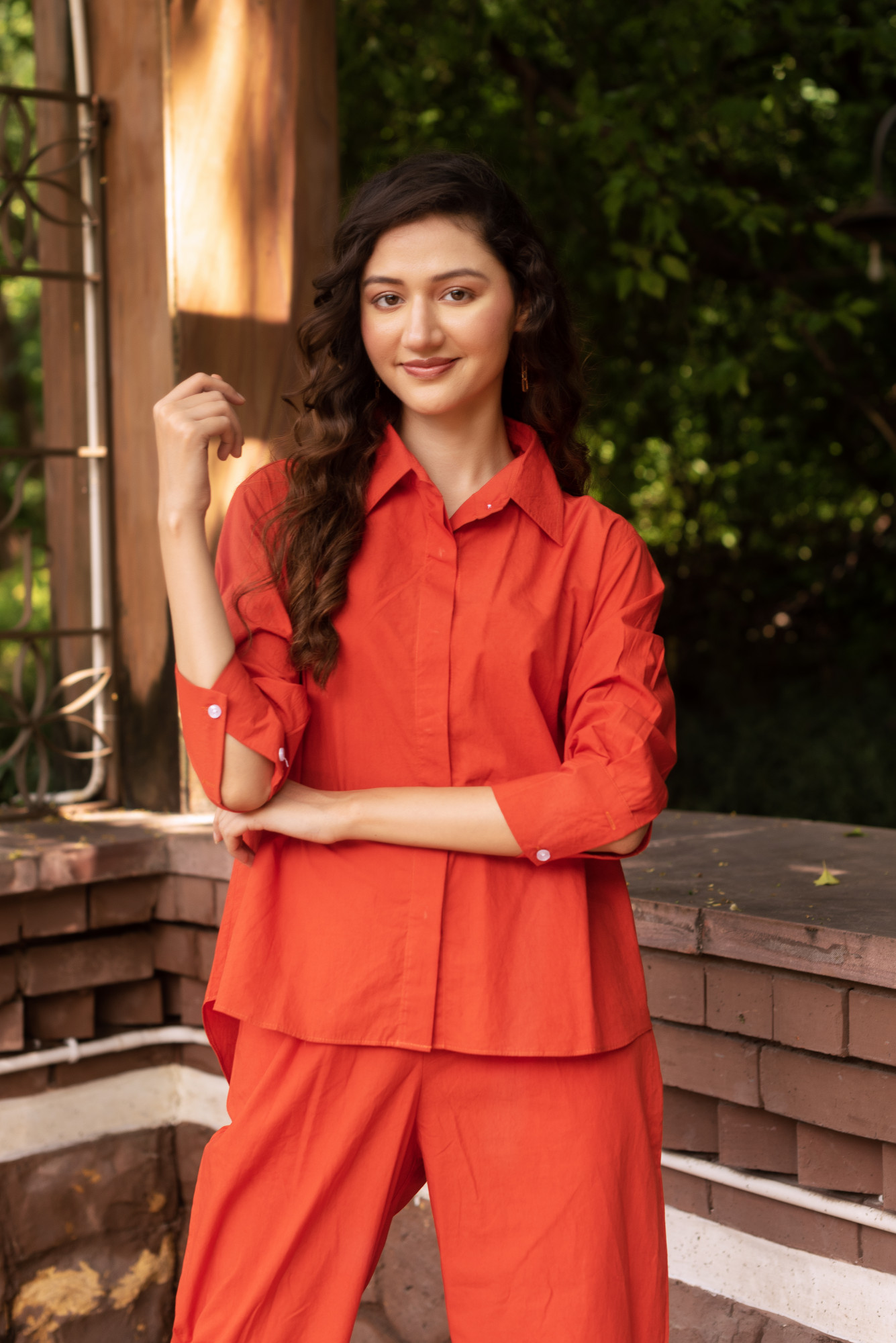 Orange Poplin Cotton Coord Set