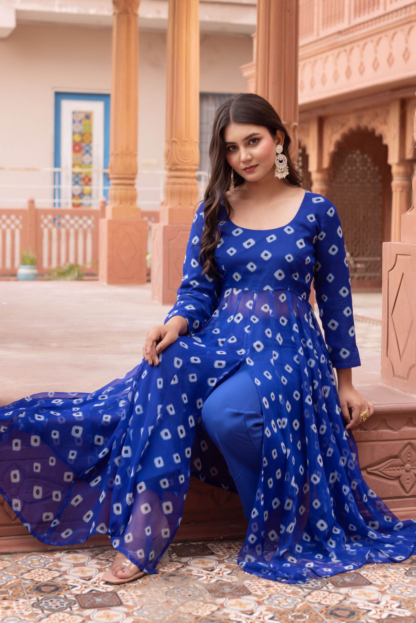 Blue Slit Georgette Suit Set