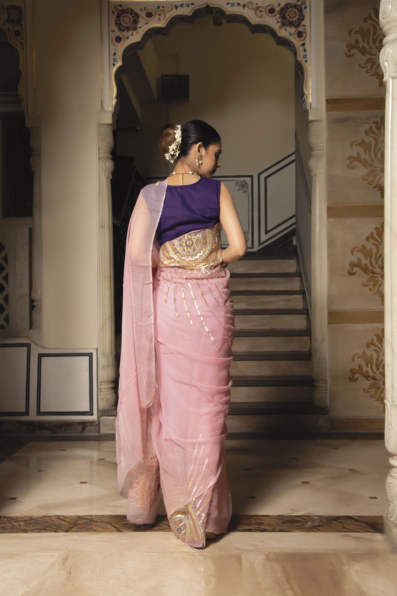 Violet Pink Pure Chiffon Gotapatti saree