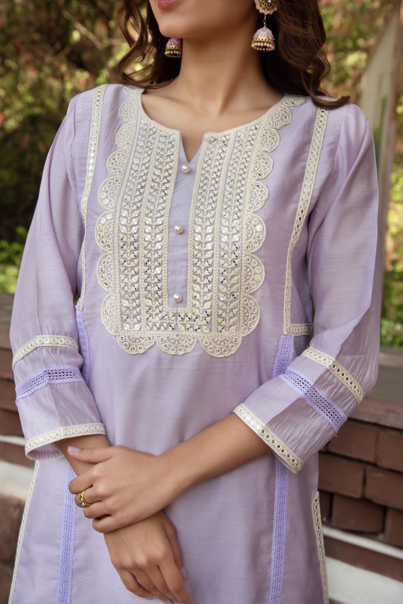 Lavender Chanderi Embroided Kurta Set with Dupatta