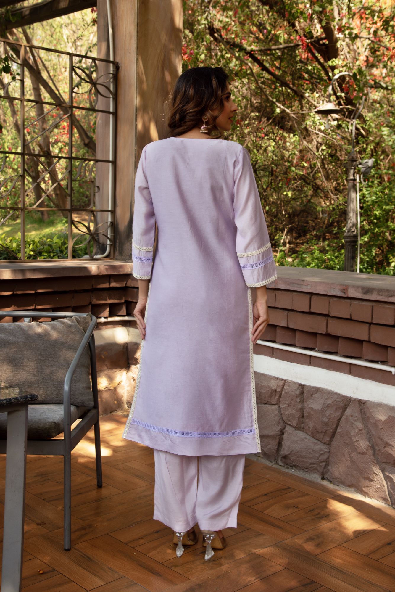Lavender Chanderi Embroided Kurta Set with Dupatta