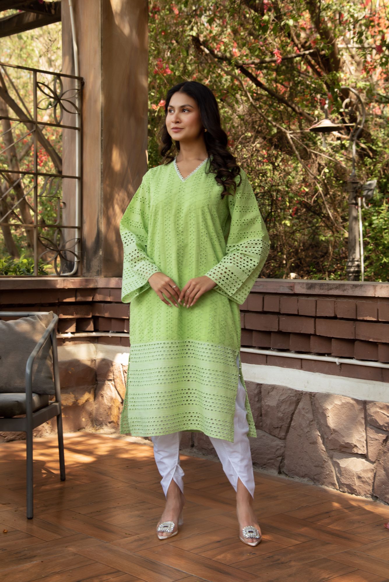 Green schiffli Jaal Kurta Set