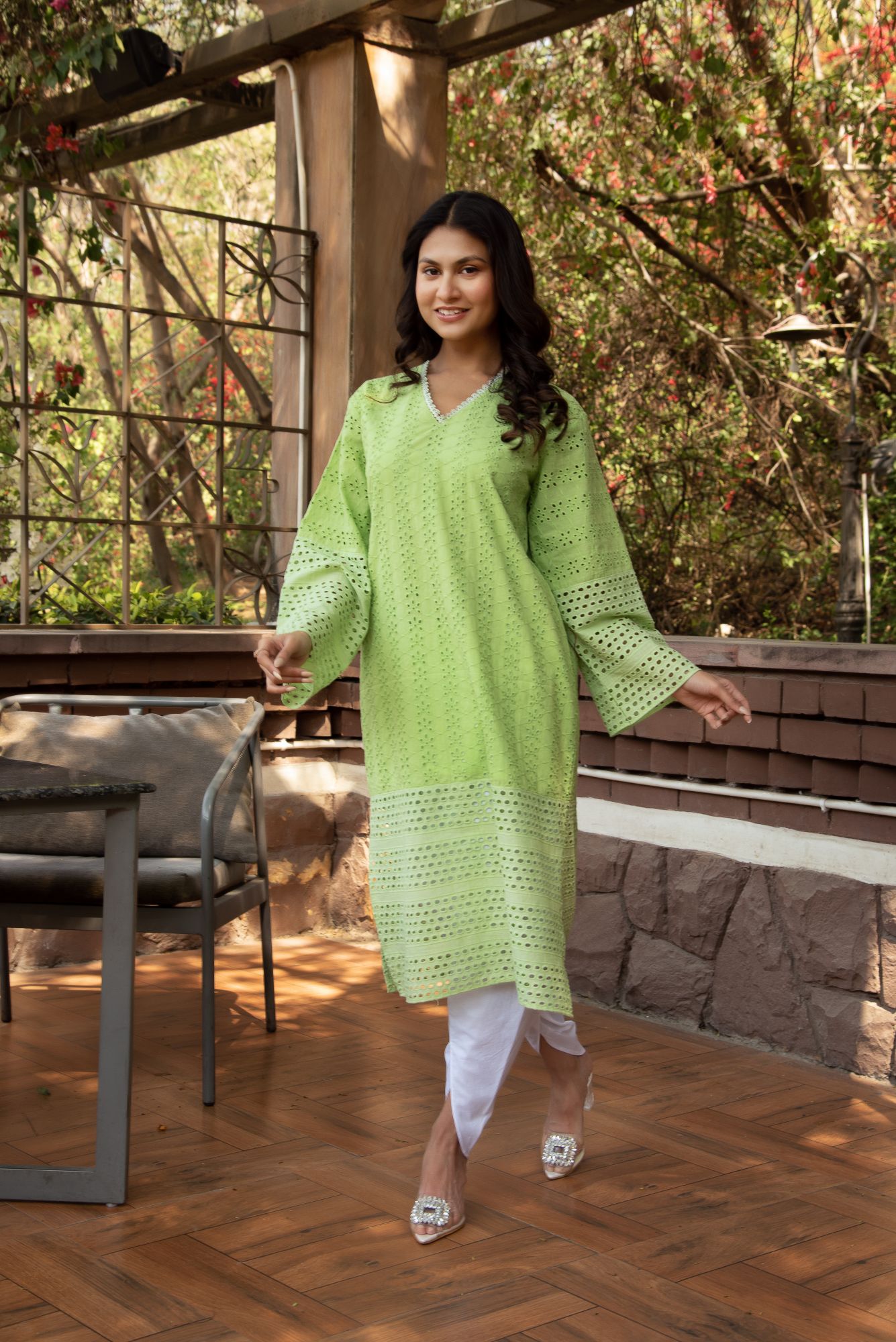 Green schiffli Jaal Kurta Set