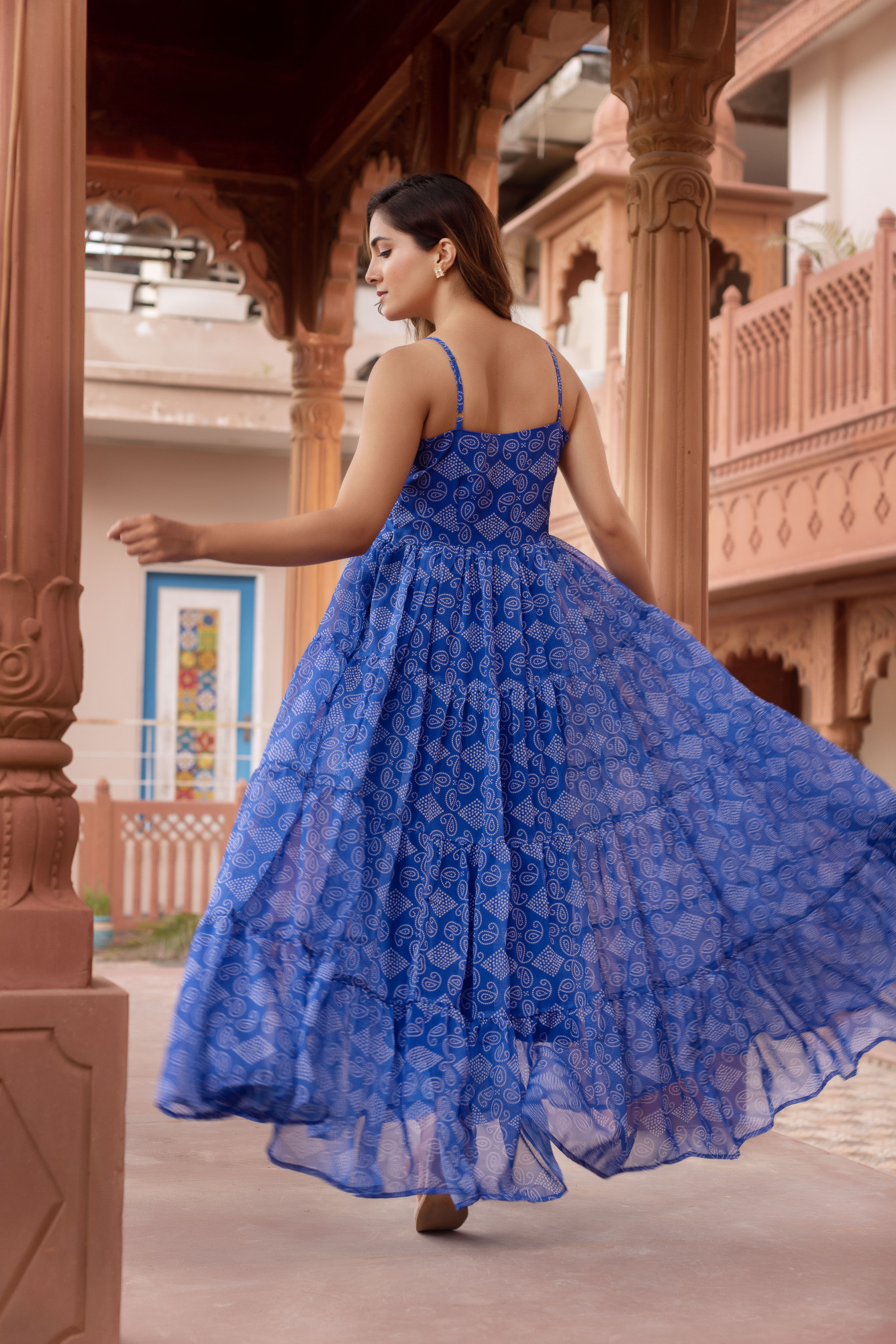 Blue Bandhej Georgette Dress