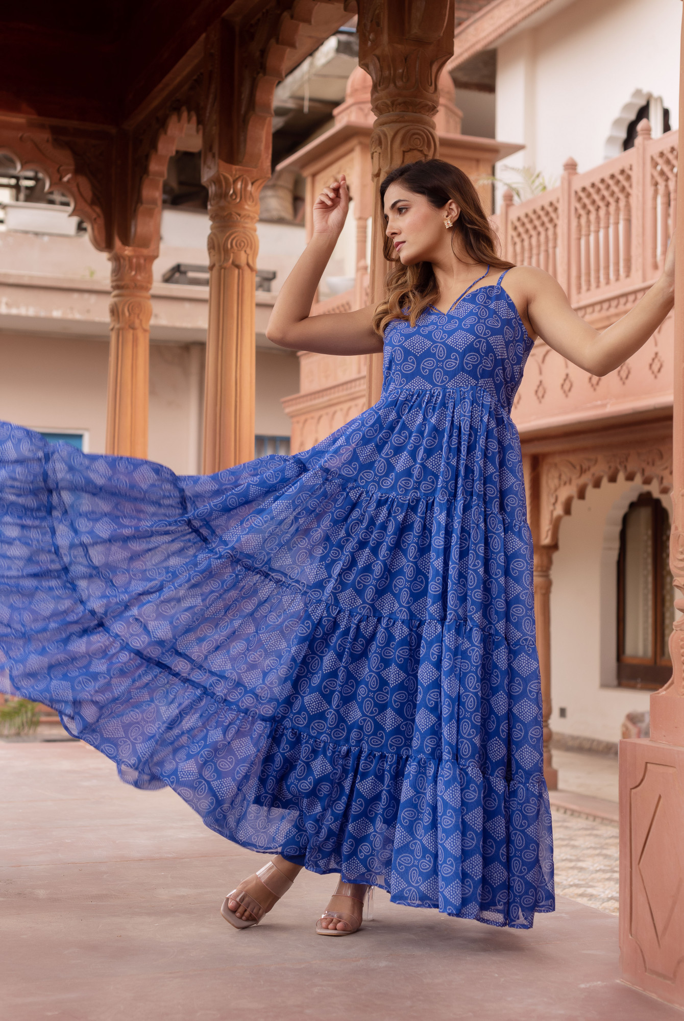 Blue Bandhej Georgette Dress