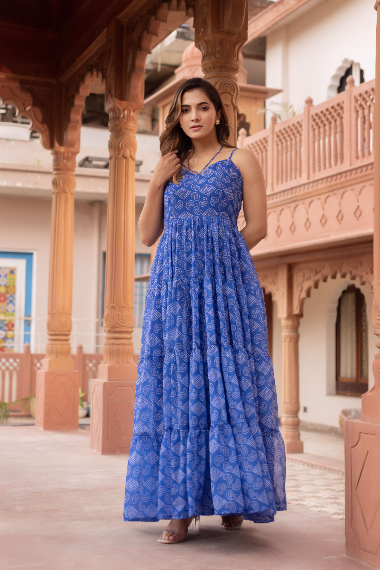 Blue Bandhej Georgette Dress