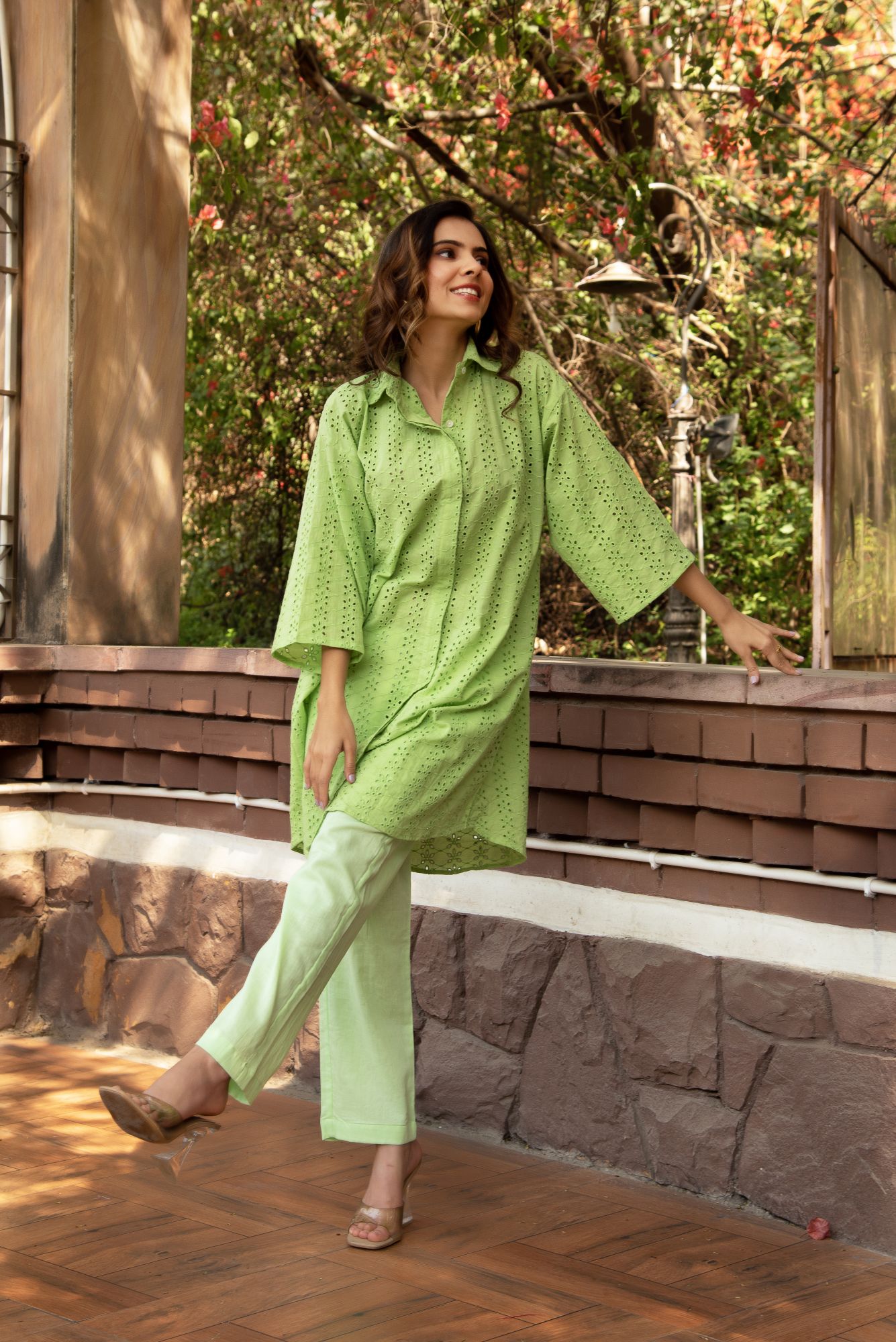 Green schiffli Coord Set