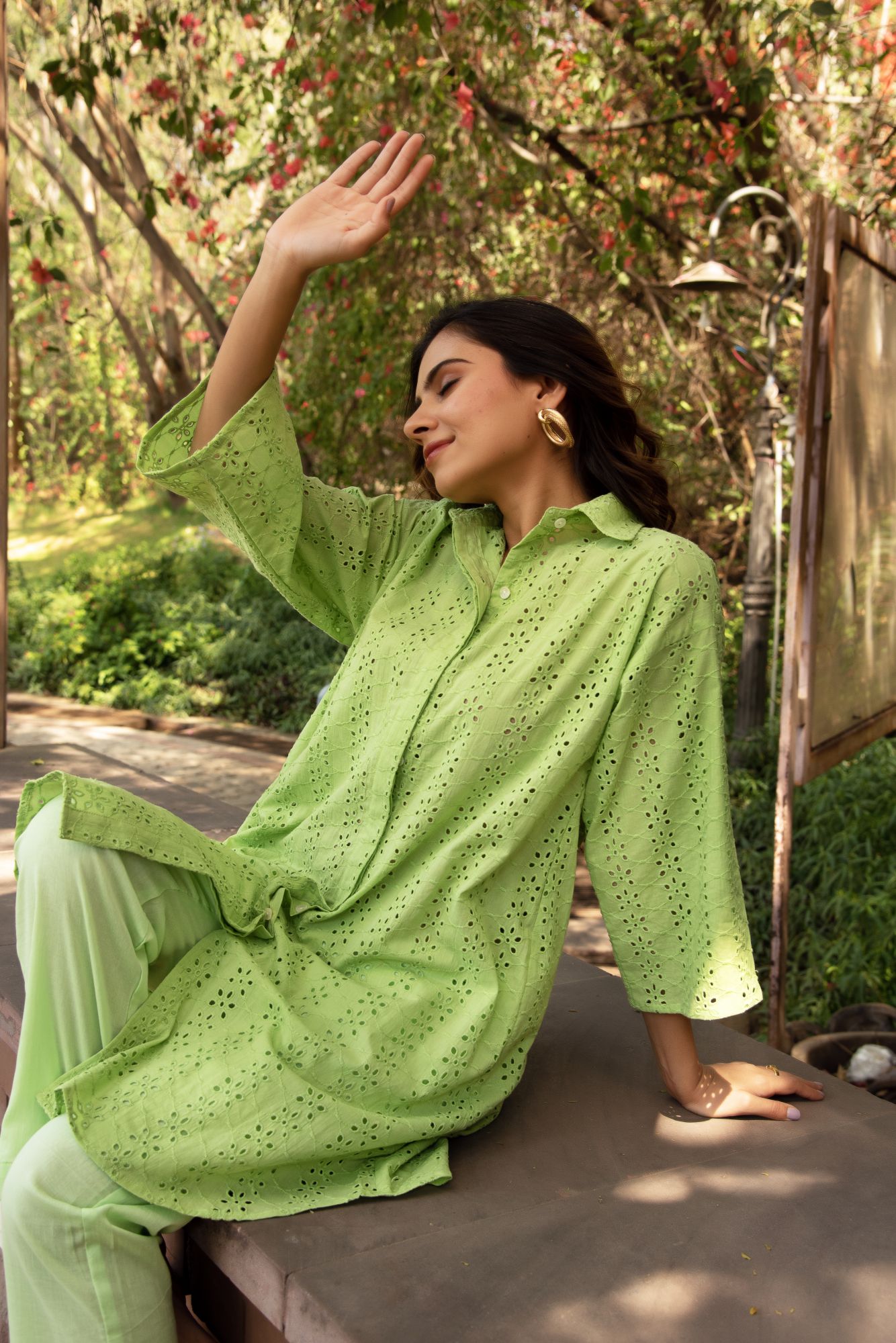 Green schiffli Coord Set