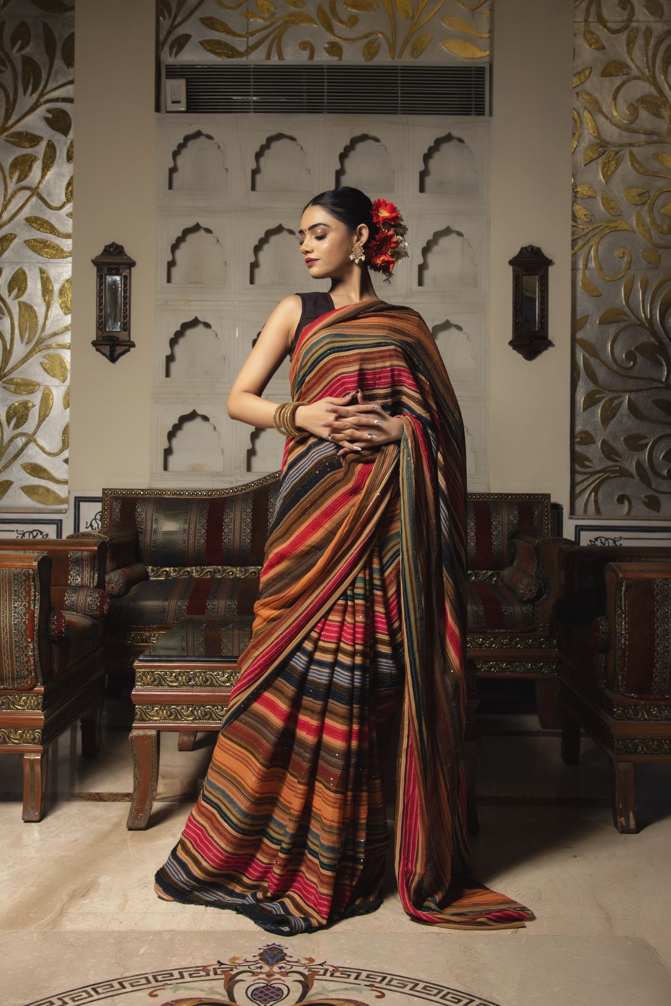 Multicolour Georgette Sequin Saree