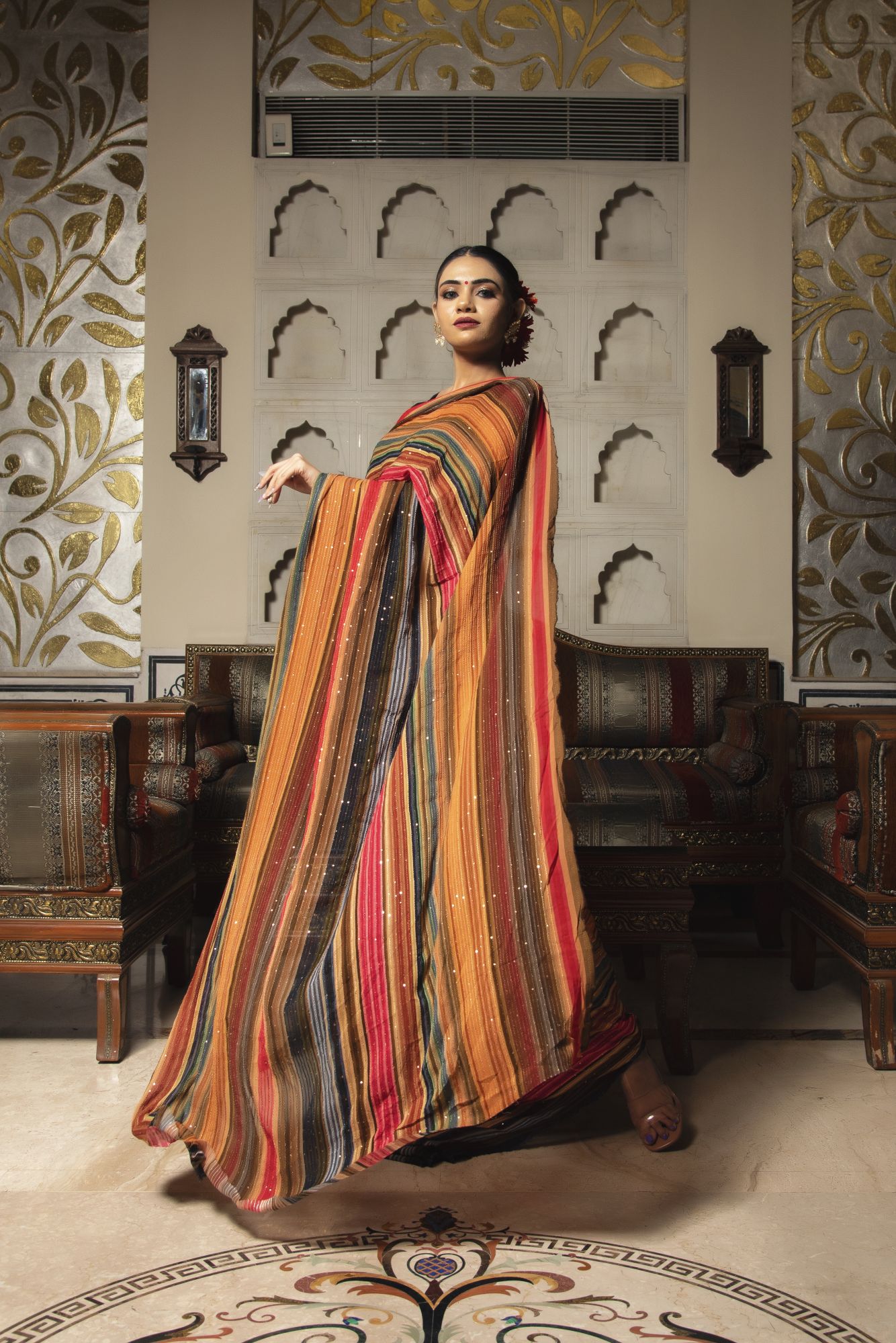 Multicolour Georgette Sequin Saree