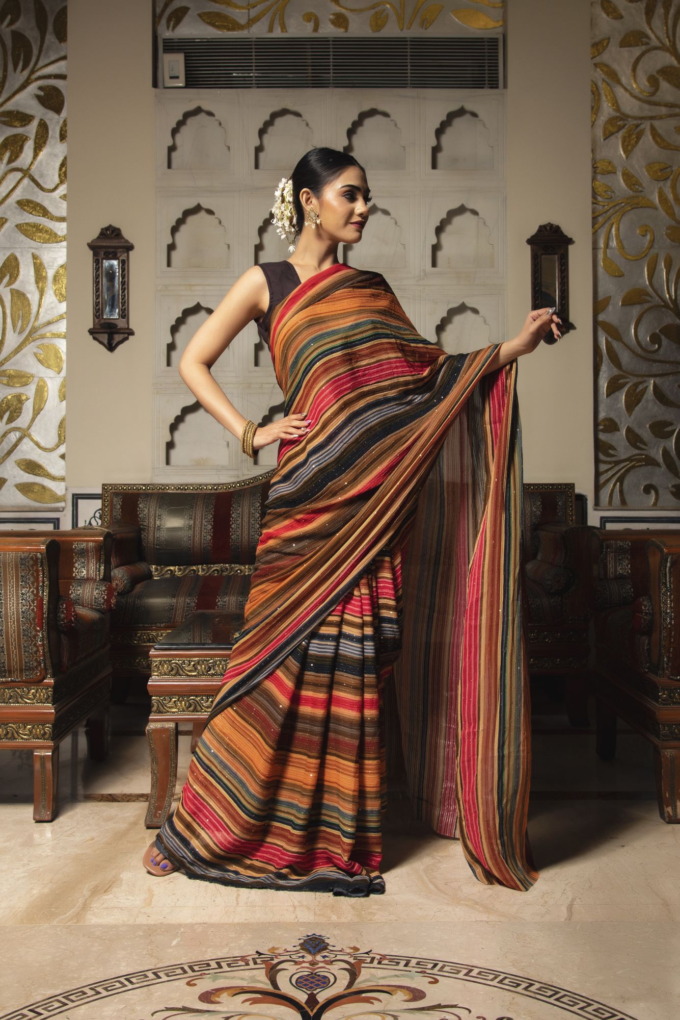 Multicolour Georgette Sequin Saree
