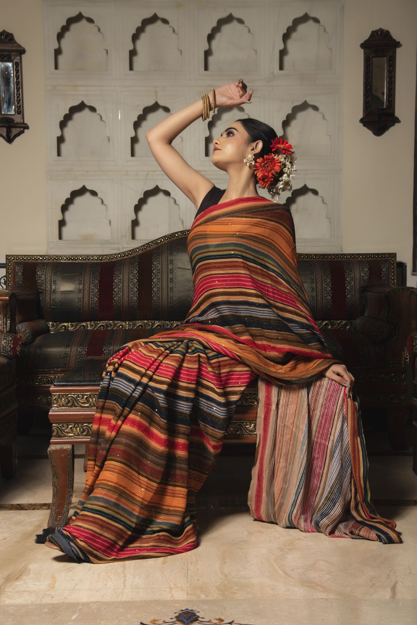 Multicolour Georgette Sequin Saree