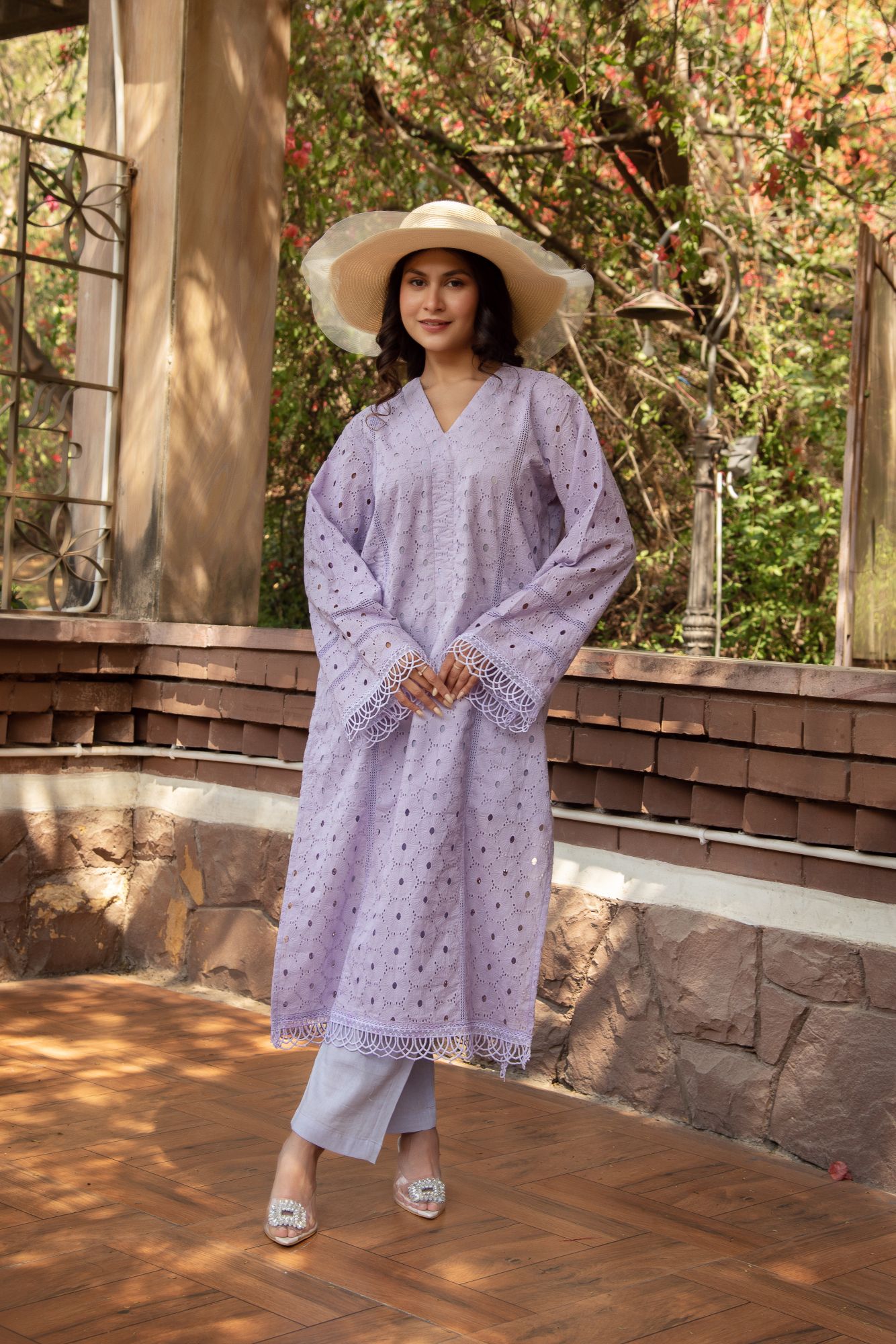 Lavender schiffli Oversize Pakistani Kurta Set