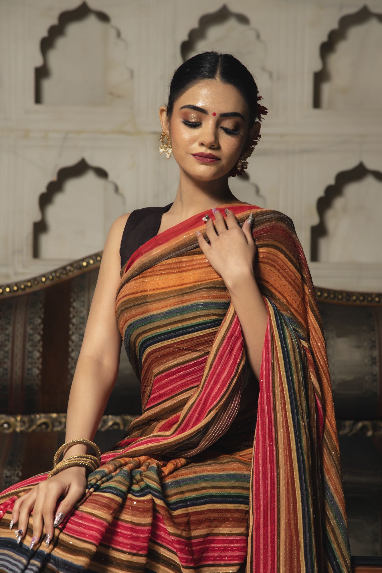 Multicolour Georgette Sequin Saree