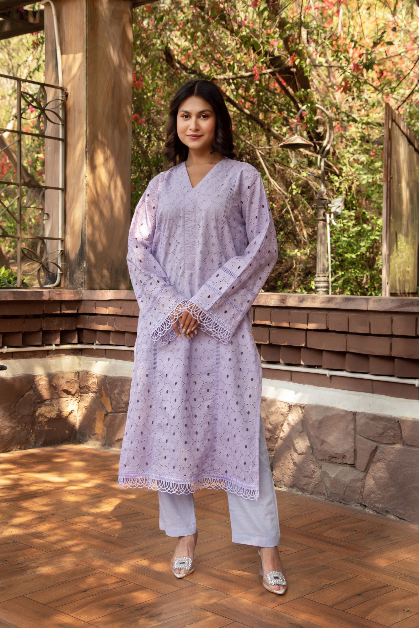 Lavender schiffli Oversize Pakistani Kurta Set