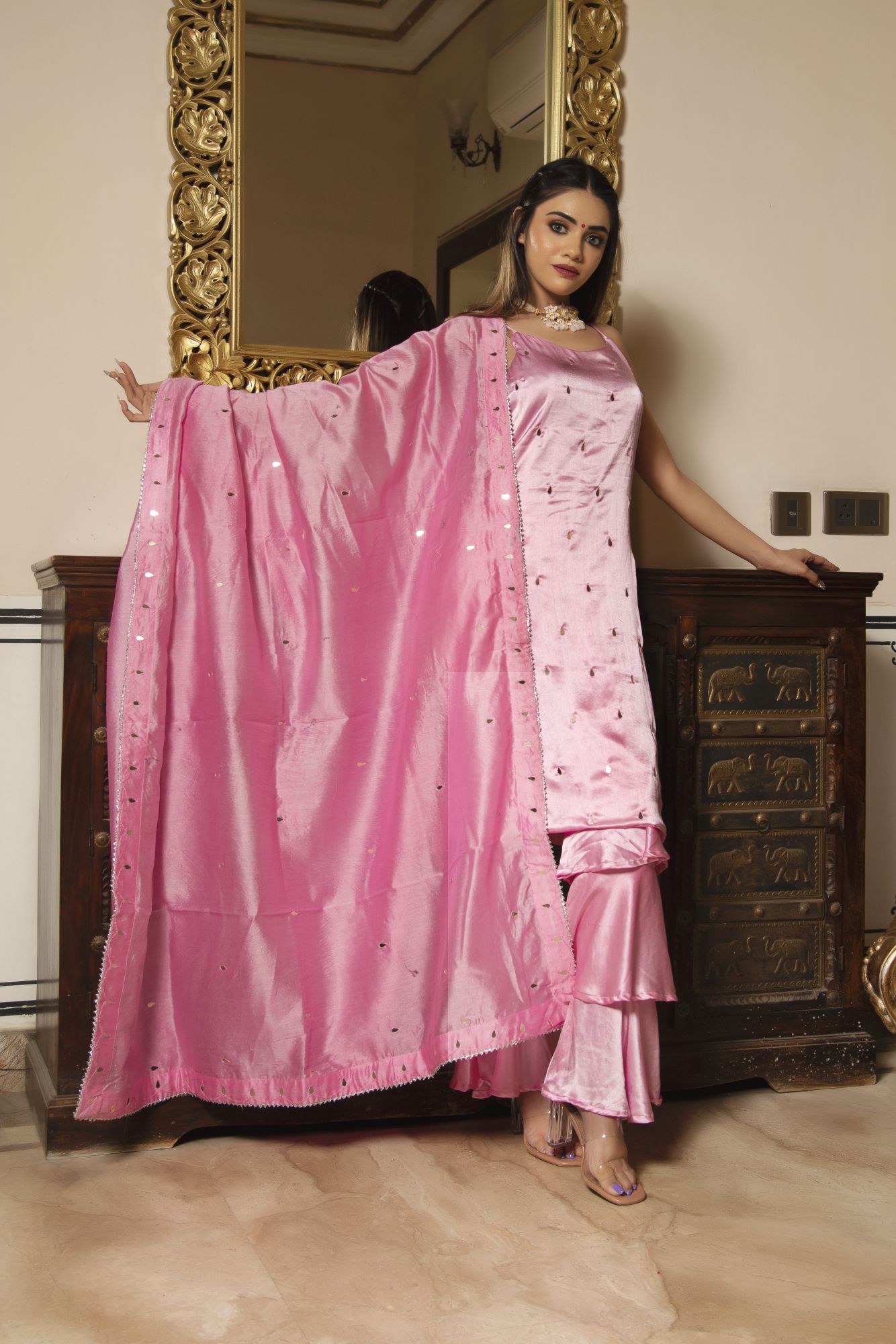 Baby Bloom Handwork Satin Chanderi Sharara Set