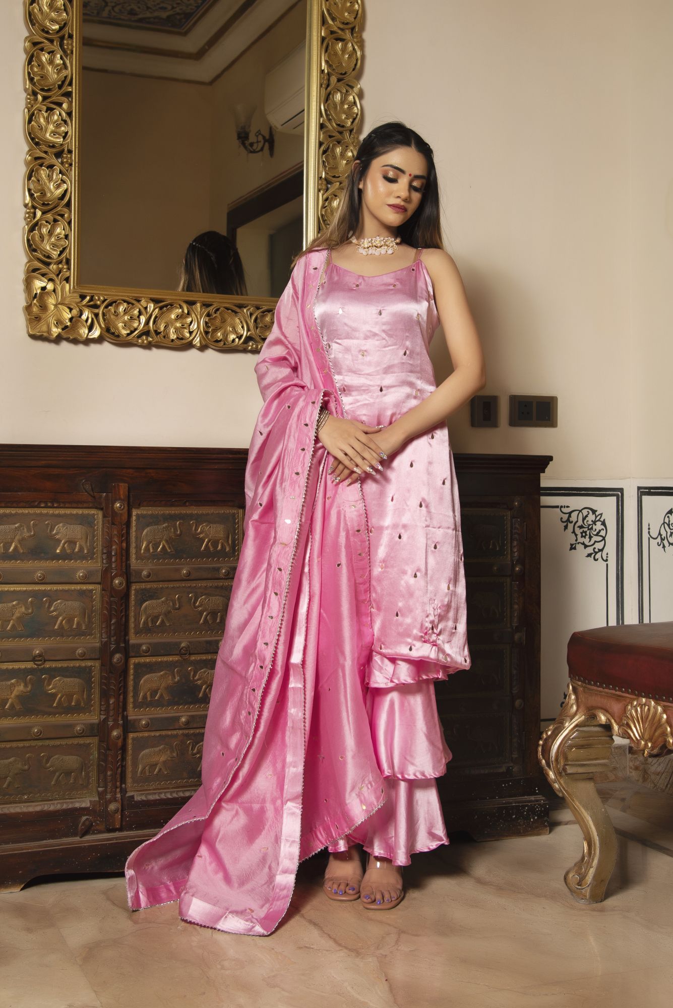 Baby Bloom Handwork Satin Chanderi Sharara Set