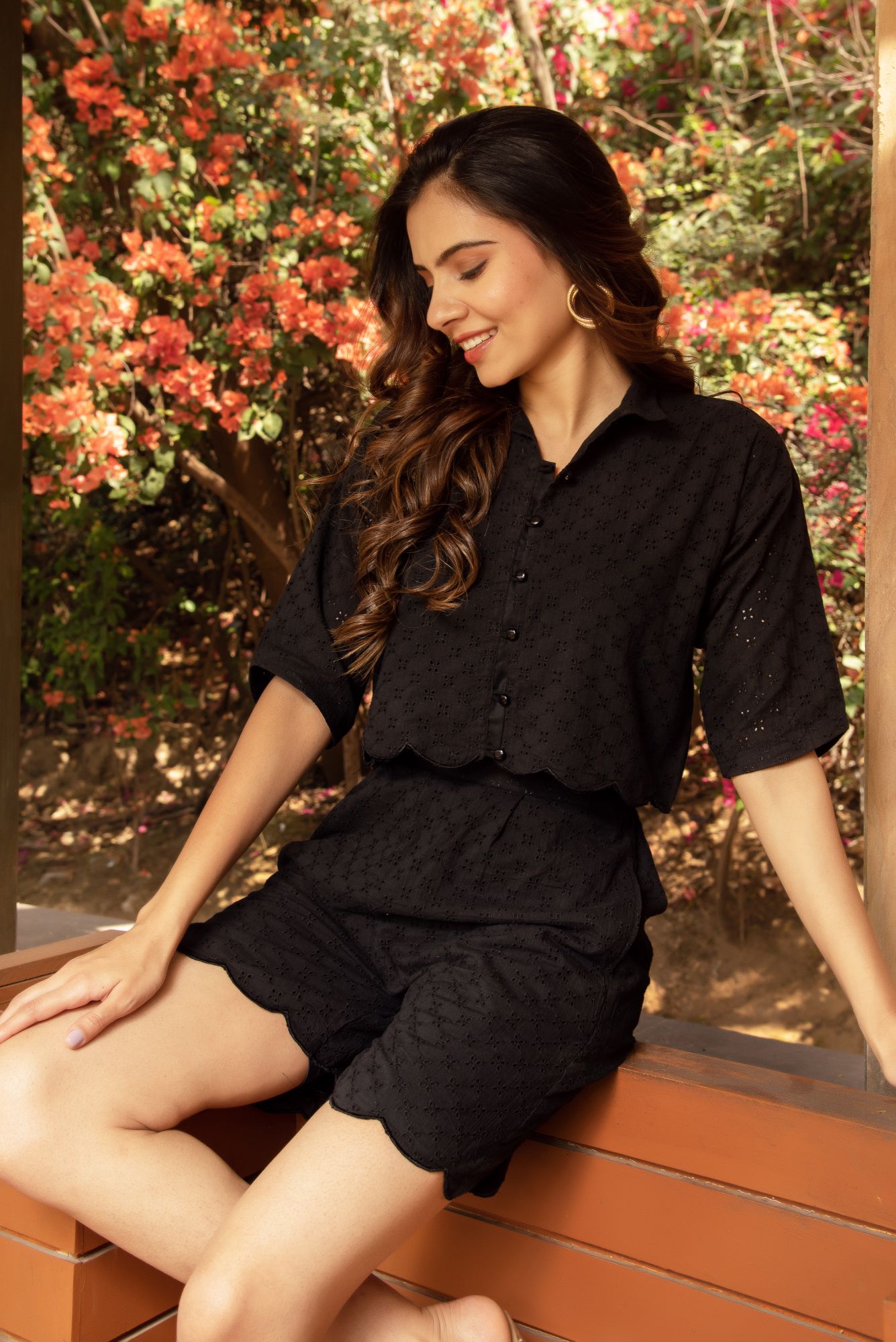 Black schiffli Coord set