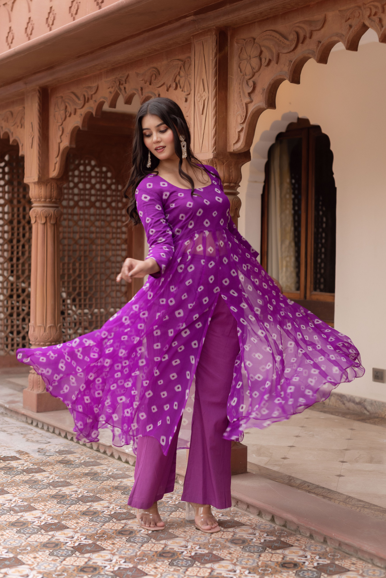 Purple Slit Georgette Suit Set