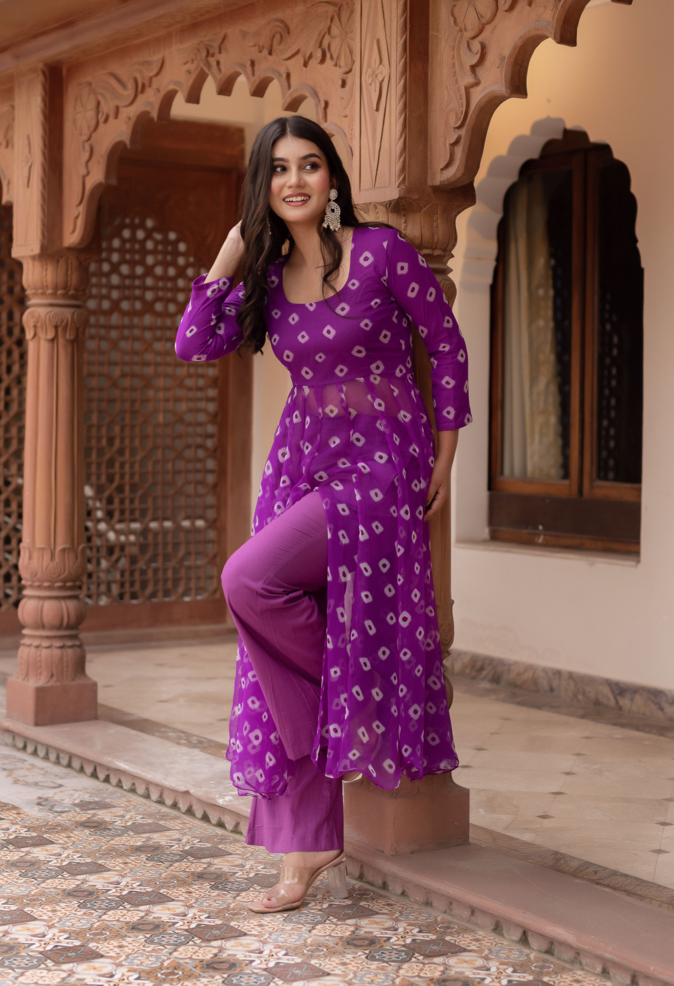 Purple Slit Georgette Suit Set