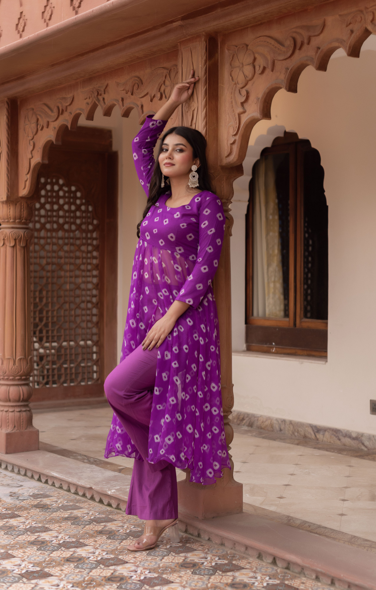 Purple Slit Georgette Suit Set